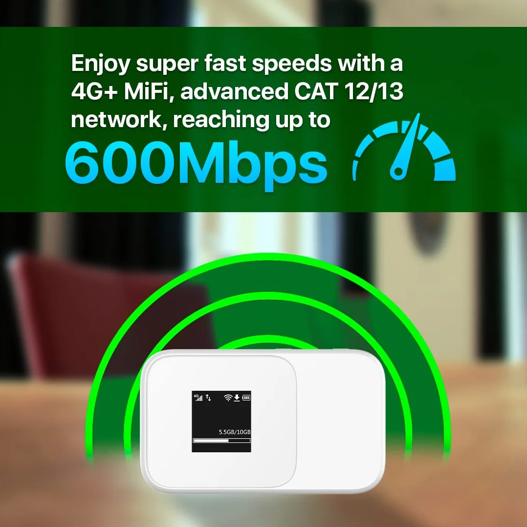 ZTE MF986D 4G+ MiFi, przenośne podróżne Wi-Fi, odblokowany LTE-Advanced Cat12/13 Mobile Wi-Fi hotspot, do przyczep kempingowych, Wi-Fi, do 32 urządzeń Wi-Fi, trwała bateria - biały