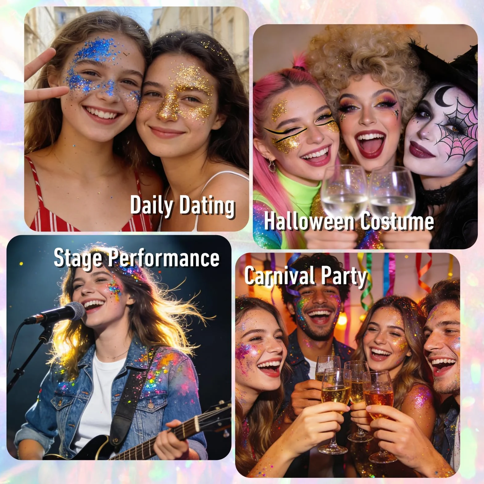 Prreal Fantasy Body Glitter Stick, Chunky Face Glitter Makeup for Kids and Women, holograficzne cekiny do rave accessories, Singer Concert Hair Sparkles Carnival Festival Stroje dla kobiet, 14