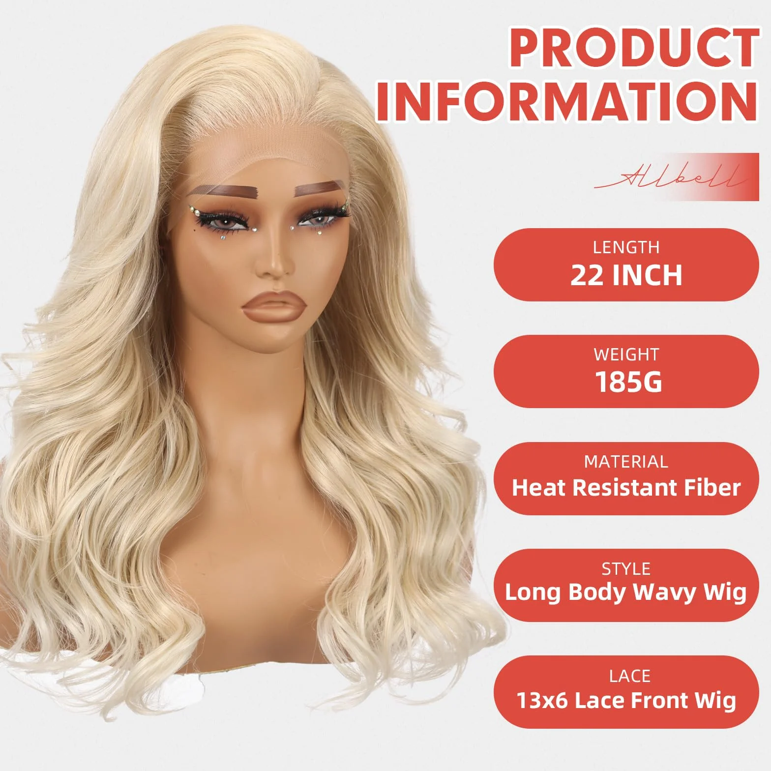 Allbell 35,5x16 Włosy z pasemkami blond lace front peruka dla ciemnoskórych kobiet, bez kleju syntetyczna HD lace peruka, 56 cm fala ciała zamiennik włosów