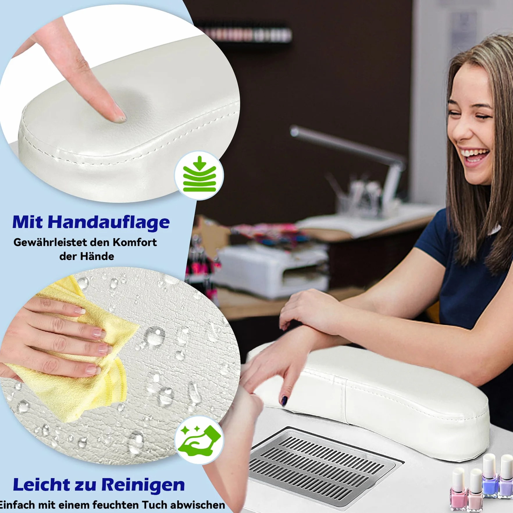 Froadp Składany Stół Manicure z Odkurzaczem, Mobilny Stół Studio z Kółkami, Poduszka na Ręce, Szuflada i Torba na Akcesoria, Stół Manicure do Salonu Piękności (Biało)