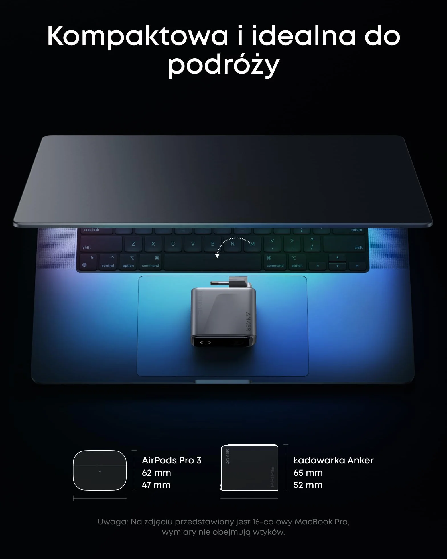 Ładowarka Anker Prime USB-C 160 W Kompaktowa 3-portowa inteligentna wyświetlacz i sterowanie dotykowe Tryb UltraFast 140 W dla laptopów, MacBooków, iPadów, iPhone'ów serii 17/16/15 i innych urządzeń