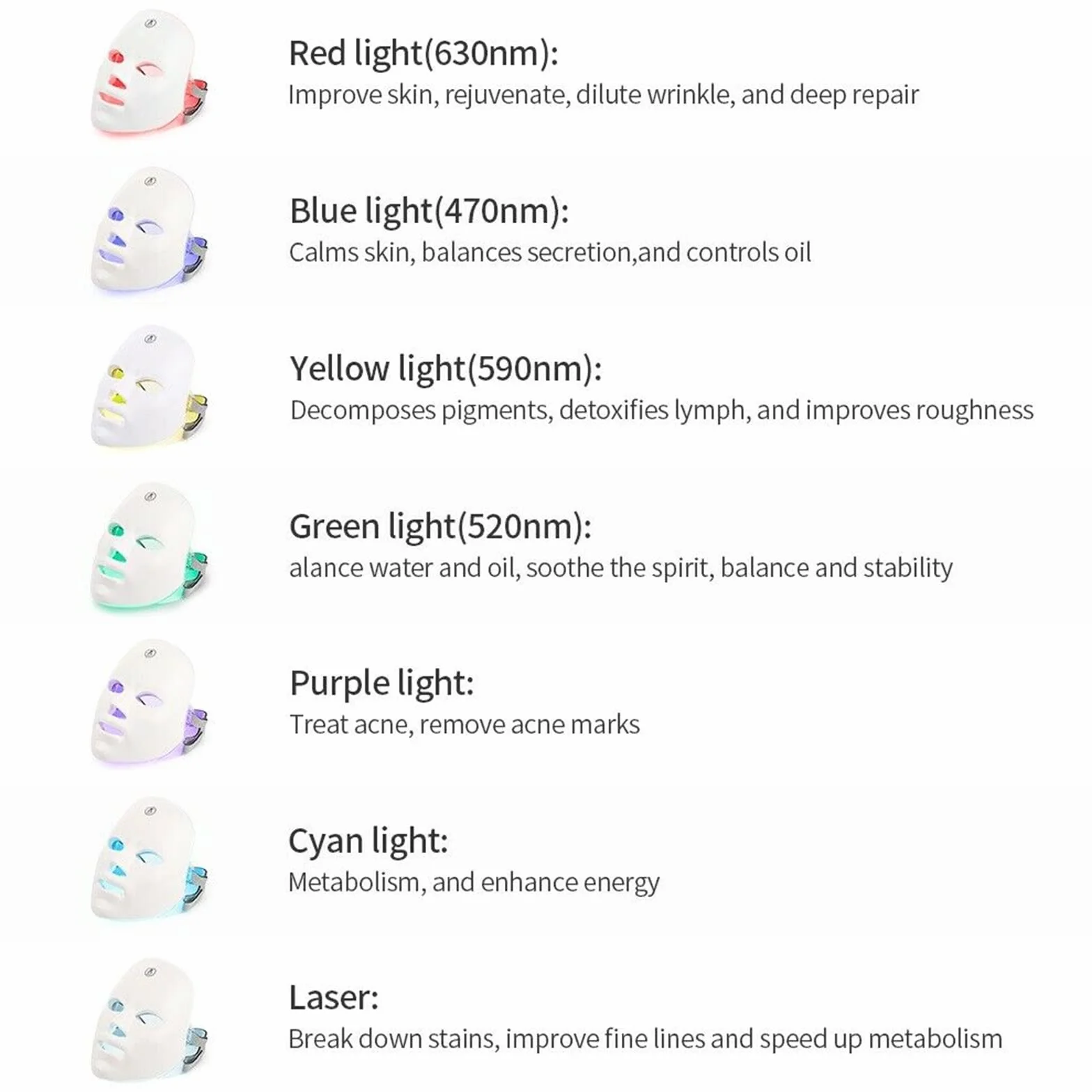 TWSOUL Maska na twarz LED, terapia fotonowa, bezprzewodowa, 7 kolorów LED, odmładzająca maseczka na twarz, przeciw starzeniu się, wybielaniu, redukuje pryszcze (a)