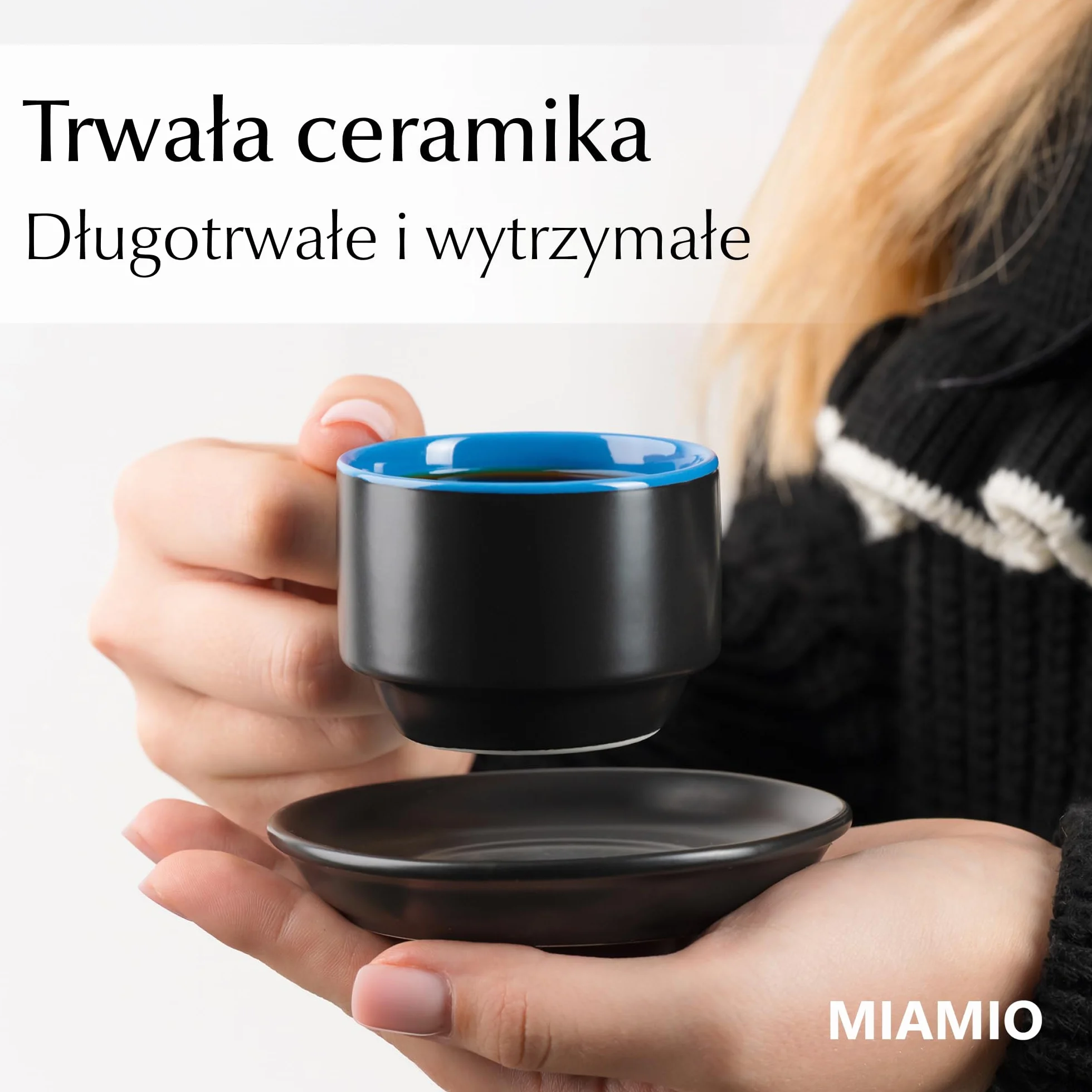 MIAMIO Zestaw kubków espresso 6x75 ml kamionka czarne zewnątrz kolorowe wewnątrz Le Papillon Niebieski