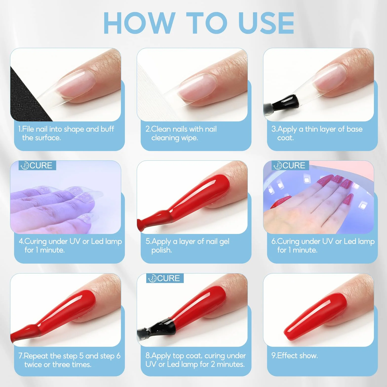 Coscelia Lot Base Coat i Top Coat 2-kawałkowy, 10ml półtrwały podkład żelowy bezkwasowy długo działający Base Top Coat
