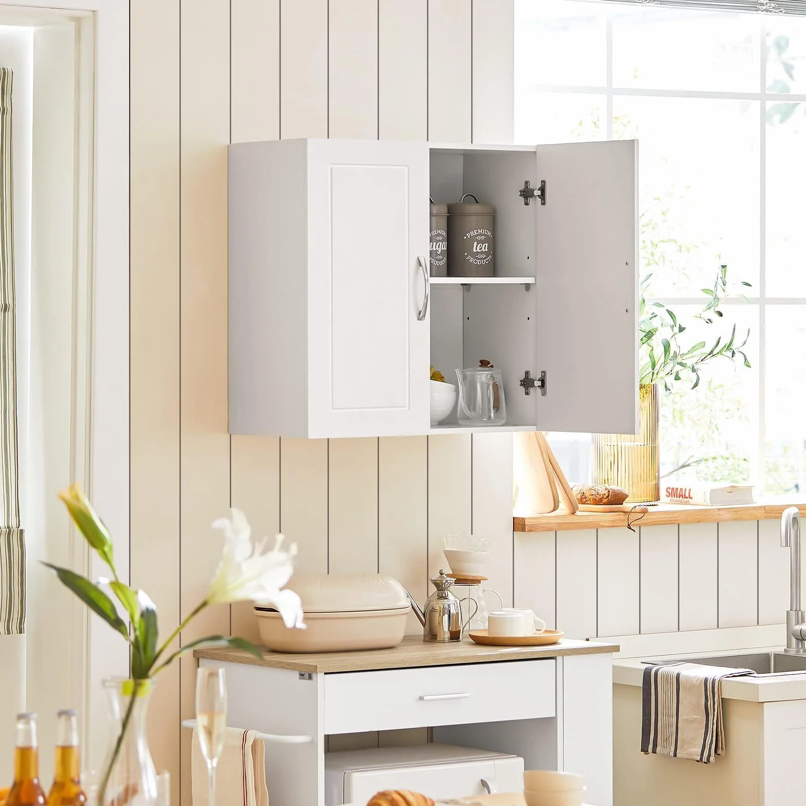 SoBuy FRG231-W szafka wisząca szafka ścienna szafka łazienkowa z dwojgiem drzwi, szafka kuchenna, szafka na lekarstwa meble łazienkowe Biały, 60 x 60 x 30 cm
