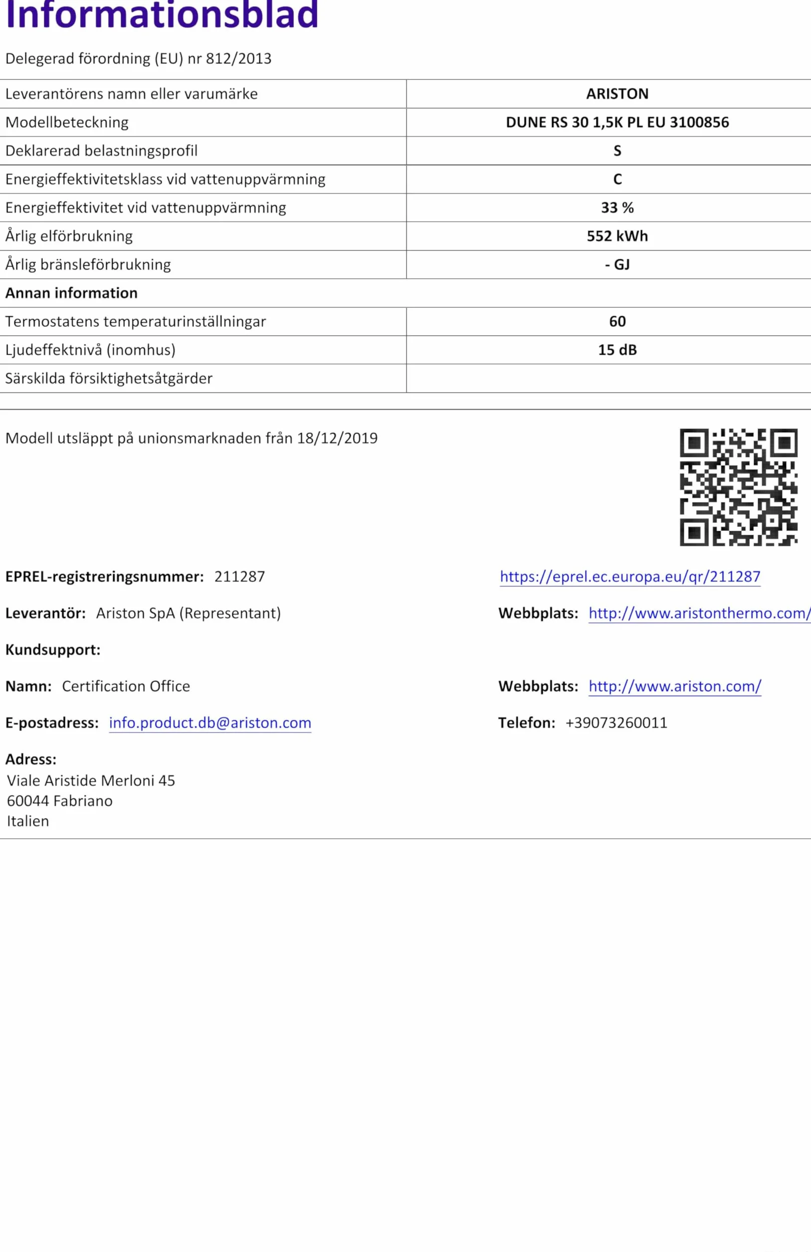 Ariston Dune RS 30 Litrów 3100856 Nad Umywalkowy Podgrzewacz Wody Bojler Elektryczny. Przeznaczony do instalacji w Polsce