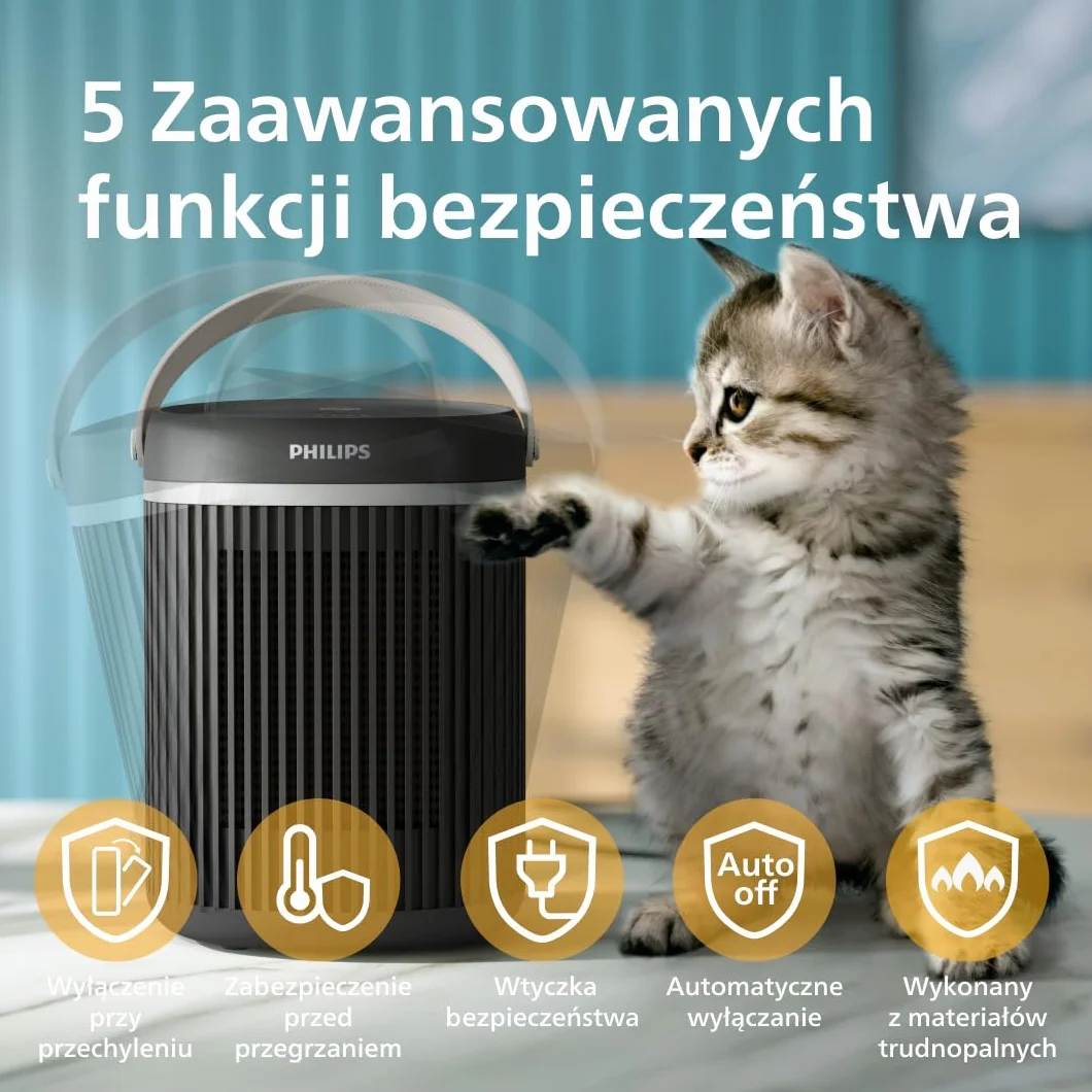 Philips Serii 3000 Termowentylator 2000 W EcoAI Oszczędność 50% Aplikacja Cicha Praca 24 dB(A) Oscylacja 45° Ciemnoszary CX3120/01