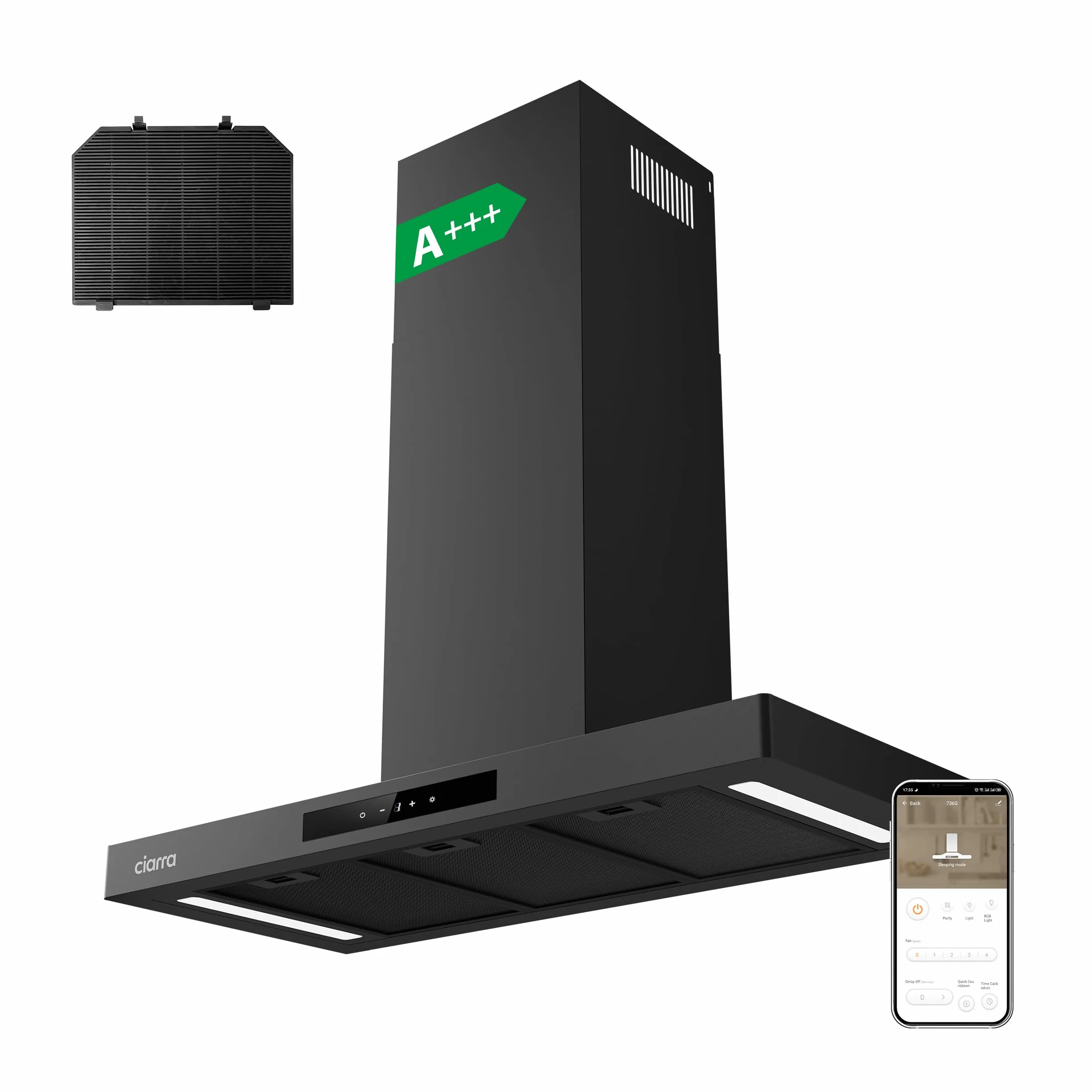 CIARRA CBCB9102-P A++ okap kuchenny 90 cm 650 m³/h TouchControl czarny