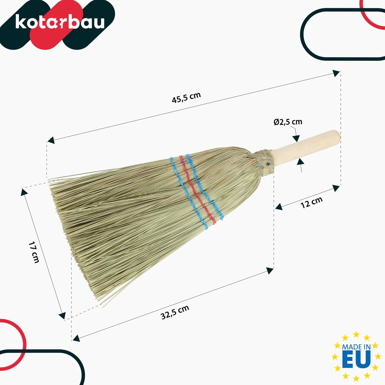 KOTARBAU® Mini szczotka do ryżu 20 cm z drewnianym trzonkiem 10 cm zmiotka ręczna