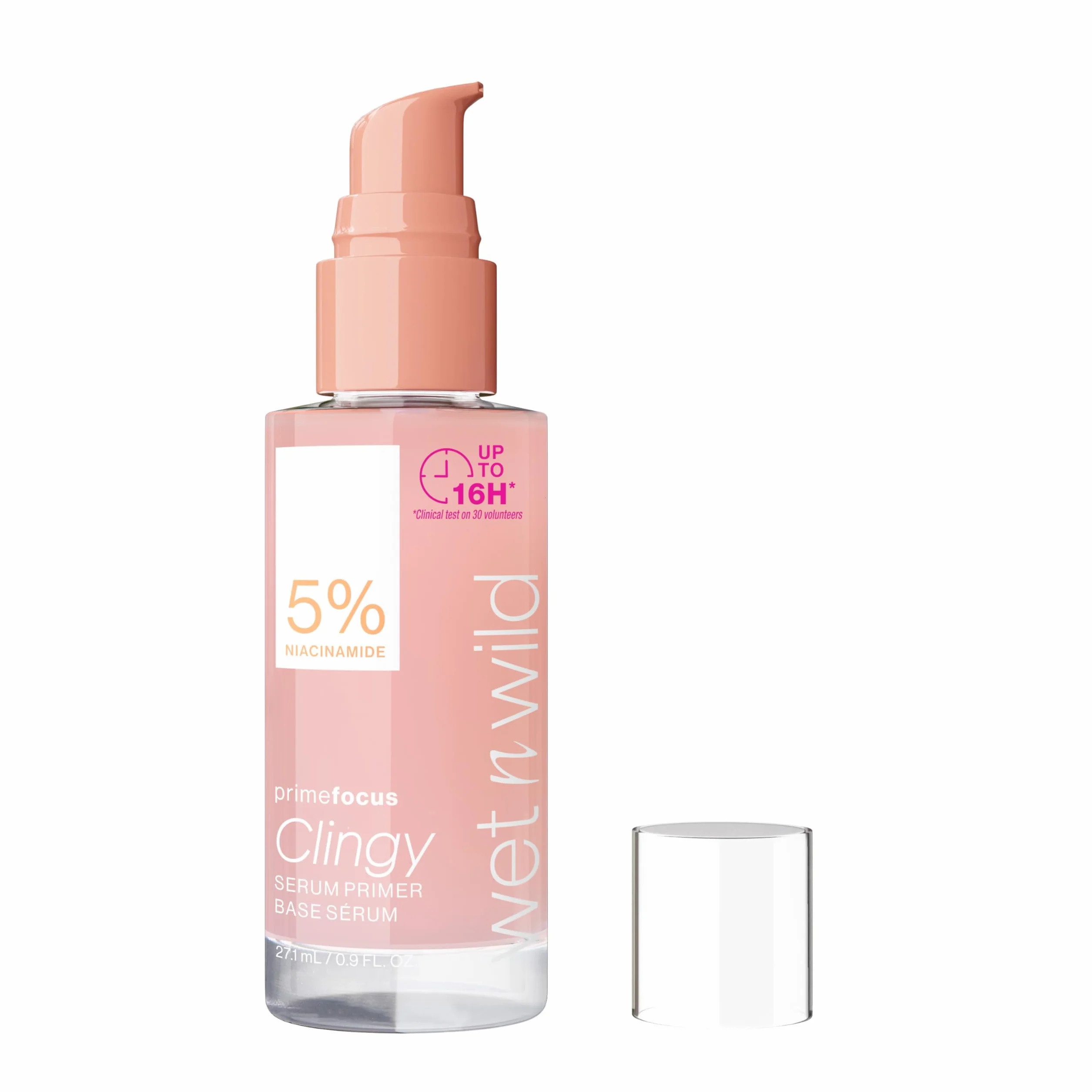 Wet n Wild Prime Focus Clingy Serum Primer, Baza pod Makijaż, Utrwala Makijaż do 16 Godzin, Nawilżająca i Odżywcza Formuła z Niacynamidem i Gliceryną, Zapewnia Rozświetlenie