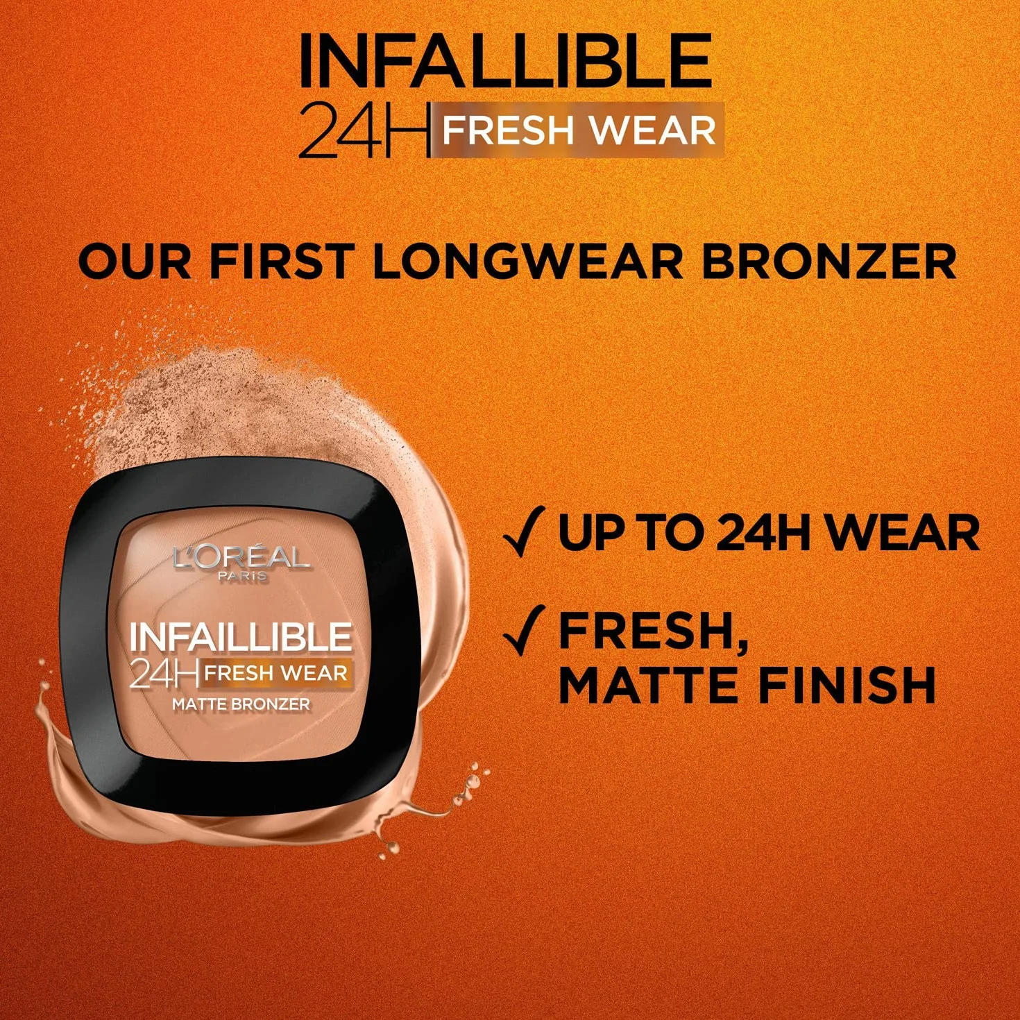 L'Oréal Paris Długotrwały i kryjący bronzer, dla naturalnej i matowej opalenizny, Infaillible 24h Fresh Wear Soft Matte Bronzer, kolor: 300 Light Medium, 1 sztuka