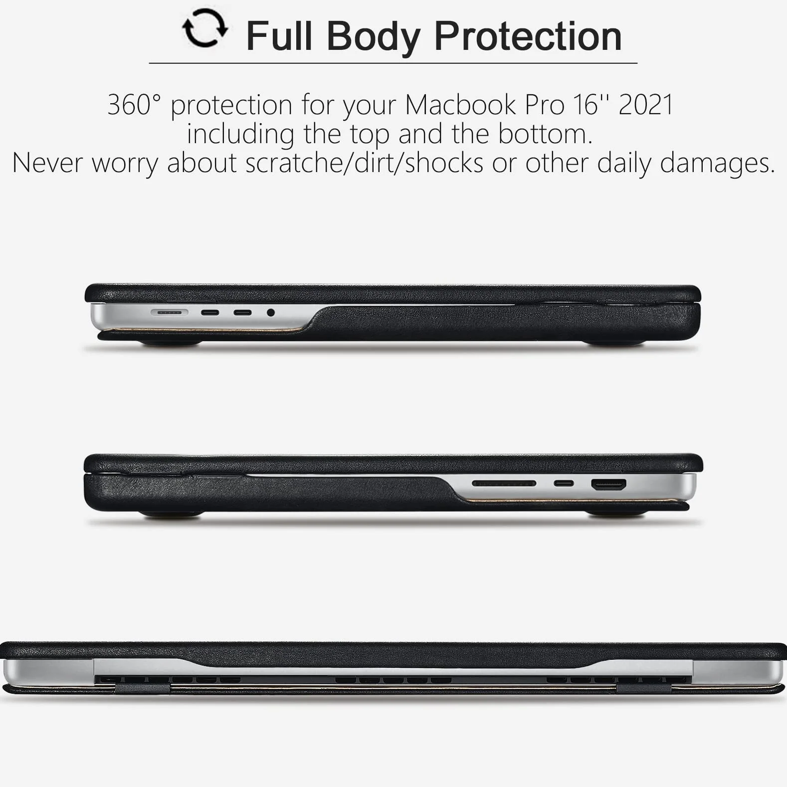 Etui dla Macbook Pro 14 M5 M4 M3 M2 M1 Pro/Max 2026-2021 A3427 A3426 A3434 A2992 A2918 A2442 A2779 A3112 A3185 A3401, ICARER Leather Protective Case Cover Shell dla Macbook Pro 14 2026-2021 Czarny