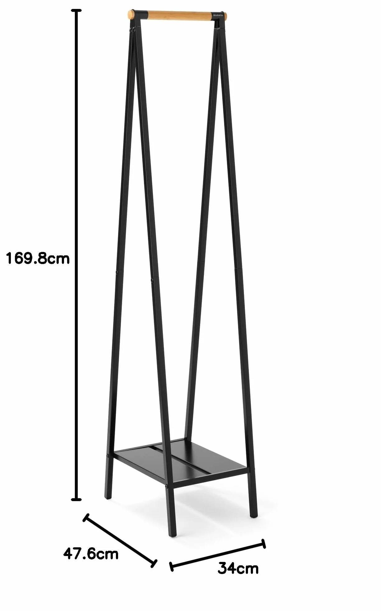 Brabantia Kompaktowy wieszak na ubrania Linn stalowa rama bambusowy drążek 47.6 x 34 x 170 cm Matt Black