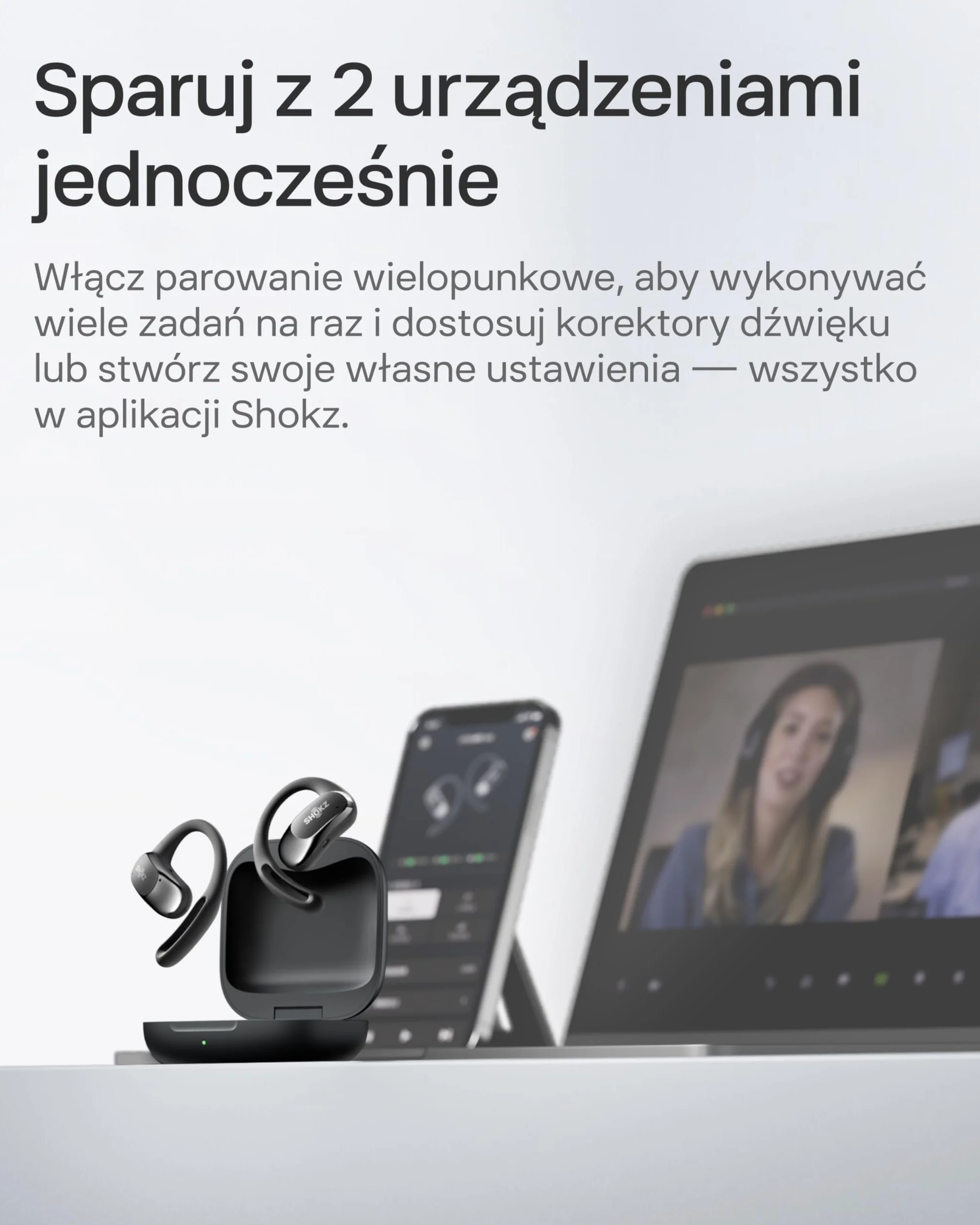 SHOKZ OpenFit Air Open-Ear Słuchawki, Bezprzewodowe Bluetooth Oordopki z Mikrofonem, Oordopki z Lekkimi Oporami, Szybkie Ładowanie, 28h Czasu Pracy, IP54 Wodoszczelność do Ćwiczeń - Czarny