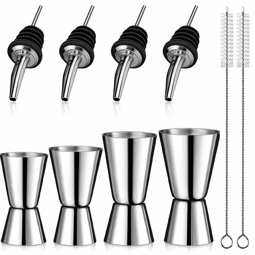 Podwójny jigger ze stali nierdzewnej 4 sztuki 3cl/4cl/5cl/6cl z lejkami do butelek
