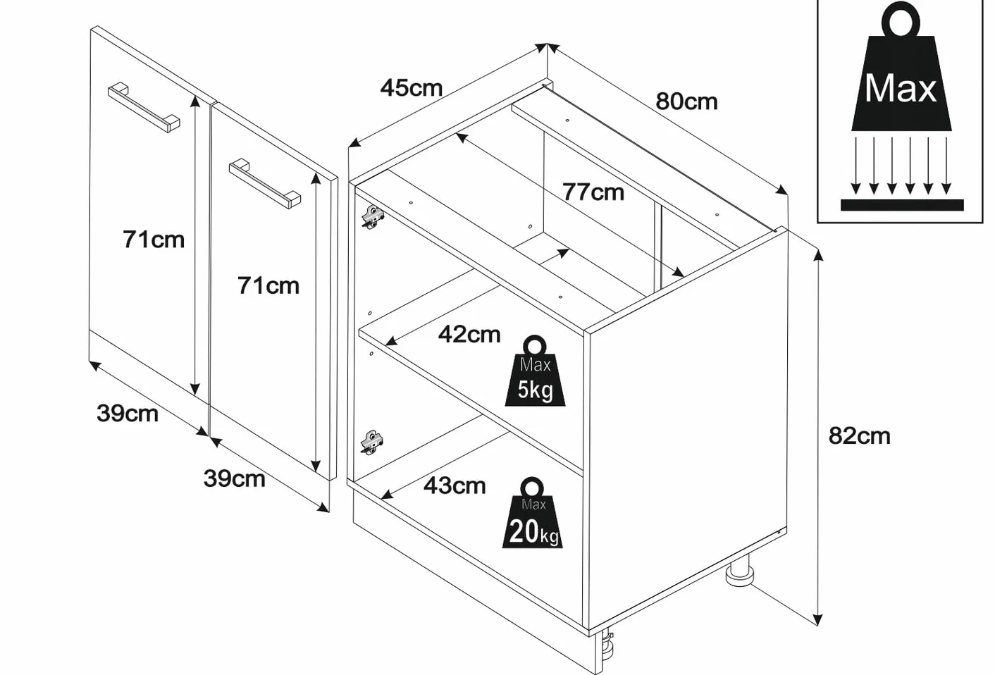 Szafka kuchenna dolna 80x82x47 cm Grafit Matowa stojąca z płyty laminowanej bez blatu moduł kuchenny