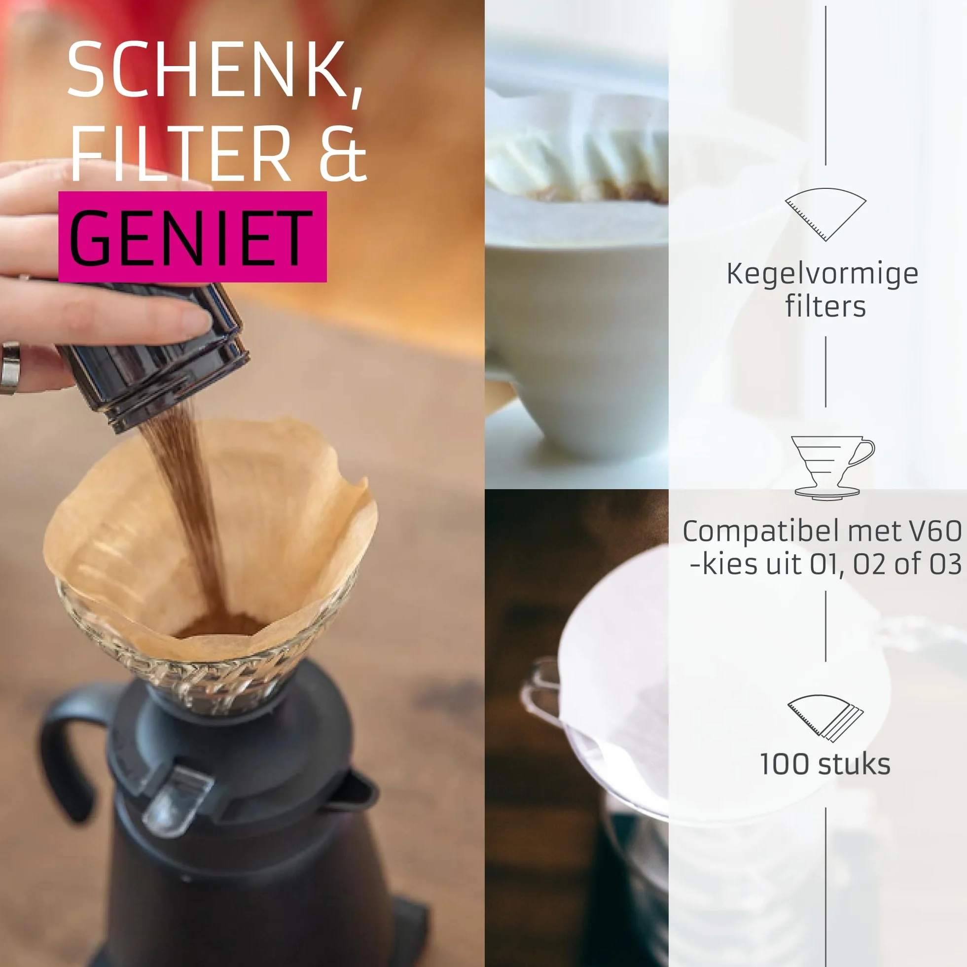 Hario V60 Filtry do Kawy Biały 03 100 sztuk
