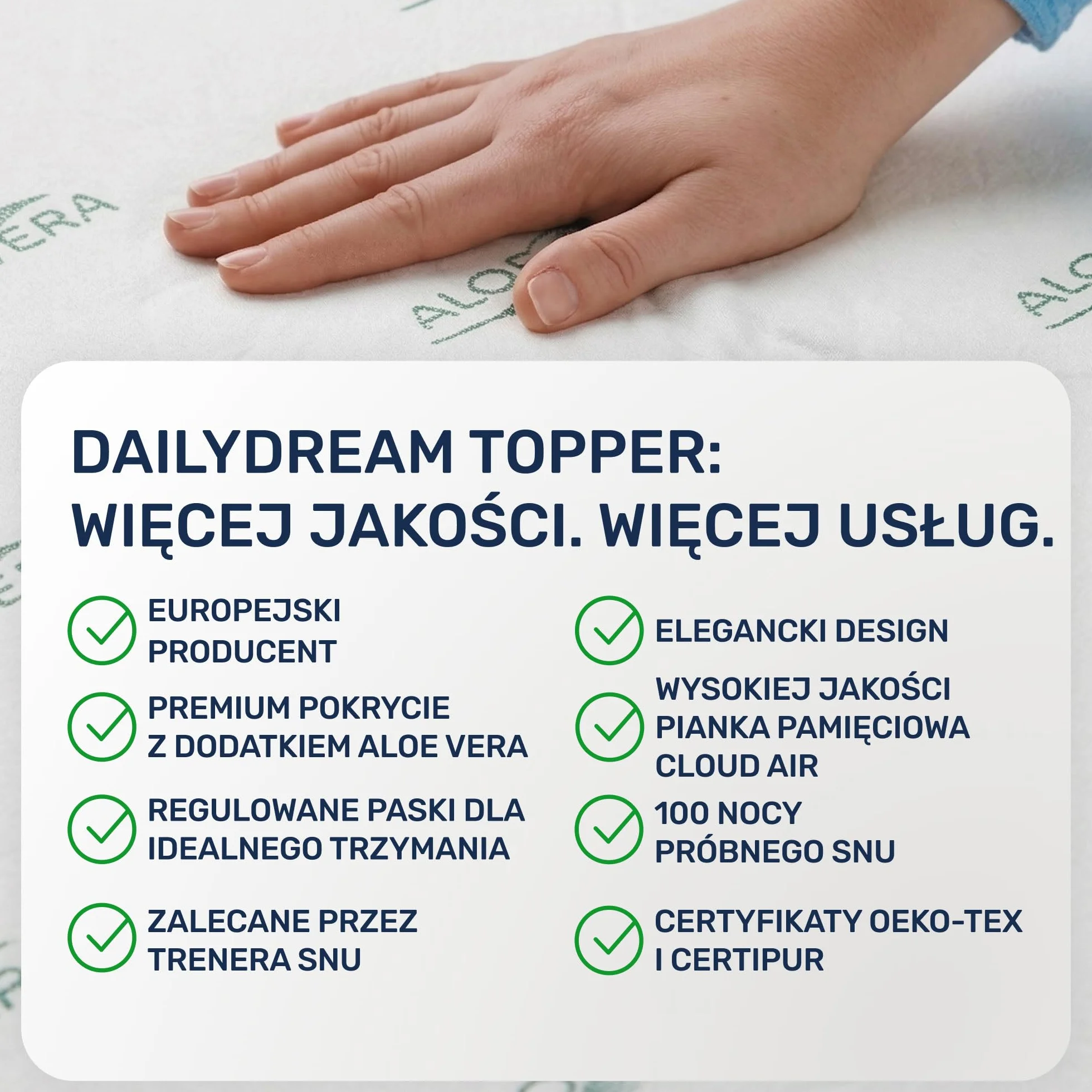 Materac nawierzchniowy wiskoelastyczny Dailydream Model M 90x190x5cm Aloe Vera