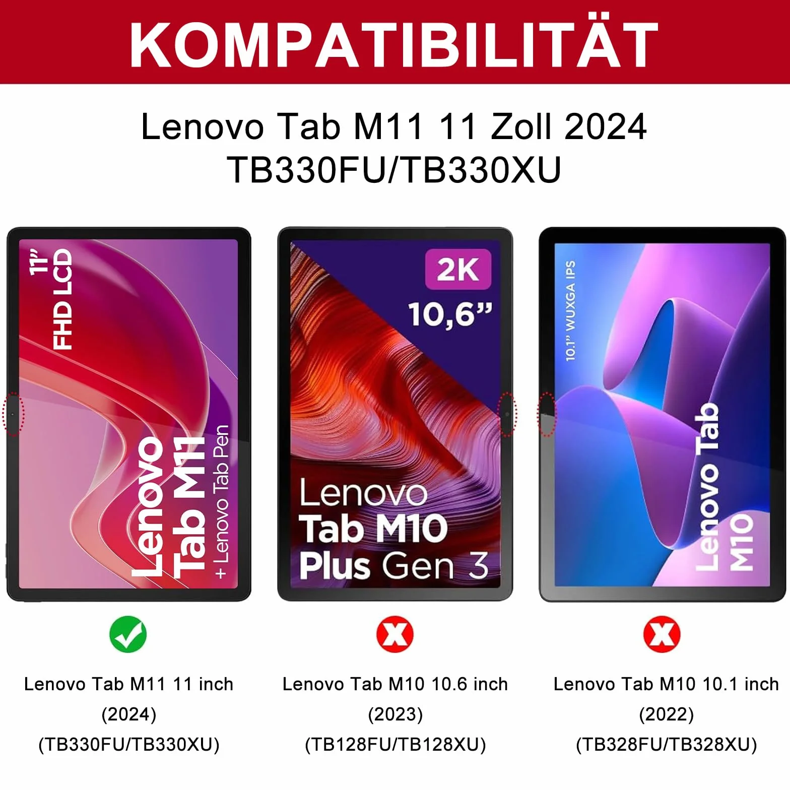 SENGBIRCH Etui na klawiaturę do Lenovo tab M11 2024 11 cali (TB330FU/TB330XU) - QWERTZ niemiecka klawiatura zdejmowana Bluetooth bezprzewodowa klawiatura do Lenovo tab M11 11 2024 cali, czarne