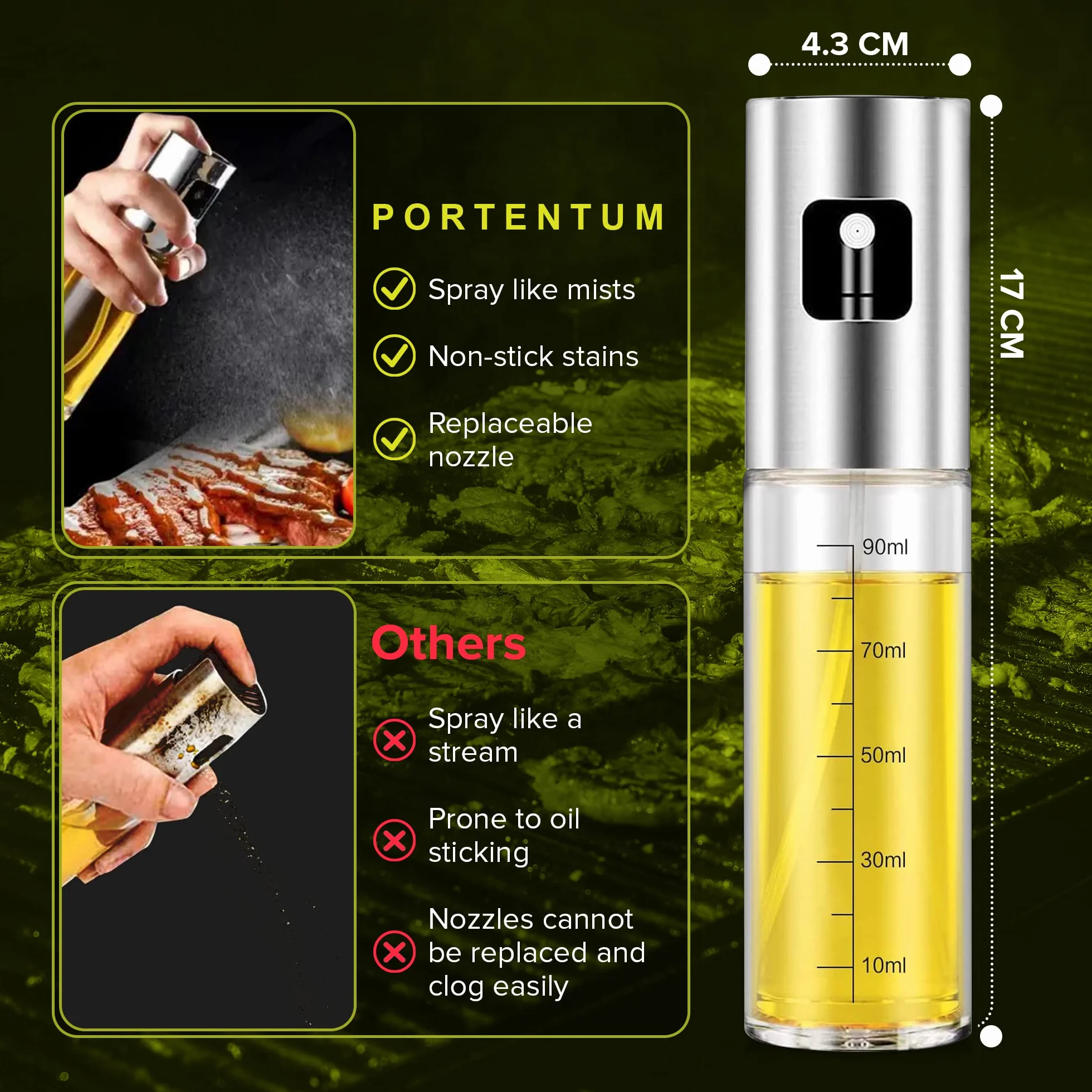 PORTENTUM Butelka z rozpylaczem olejowym 100 ml dozownik oliwy z oliwek szczelna na olej