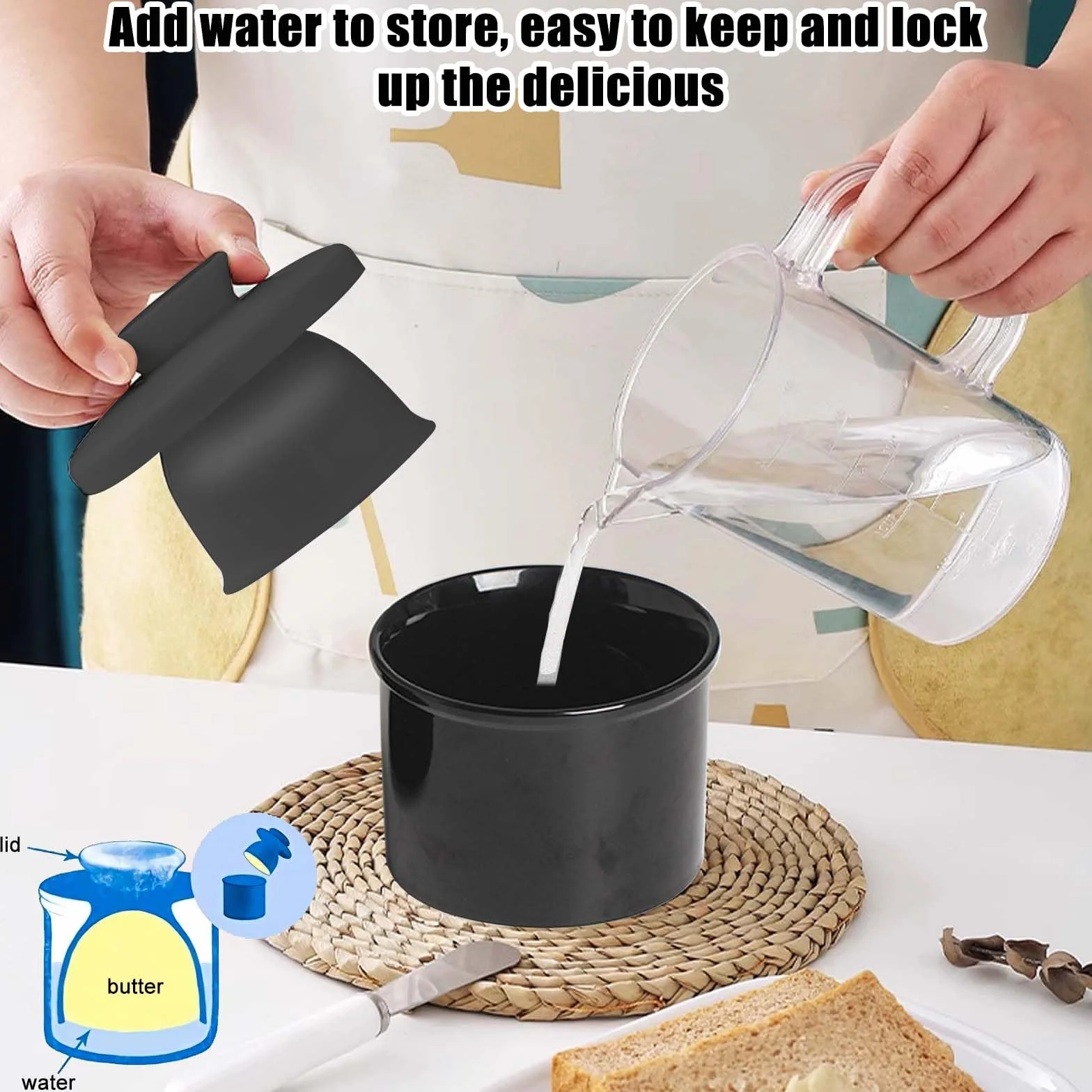 Ceramiczna maselniczka chłodzona wodą z pokrywką, czarna