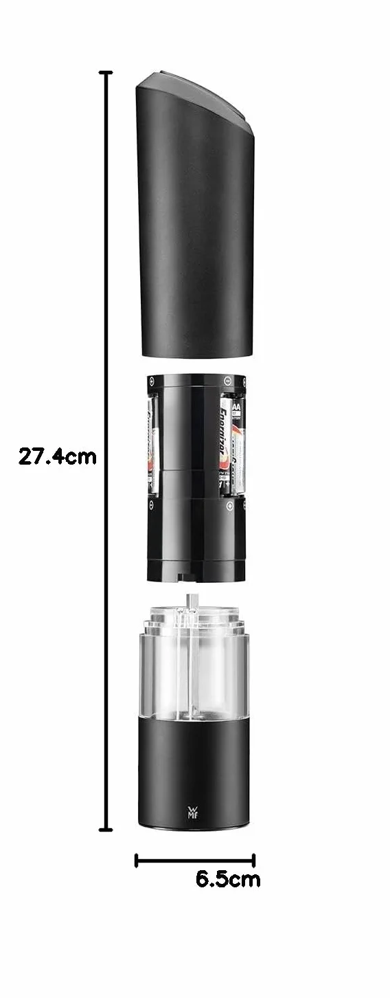 WMF Młynek elektryczny do soli i pieprzu 21 cm, ceramiczny mechanizm, czarny