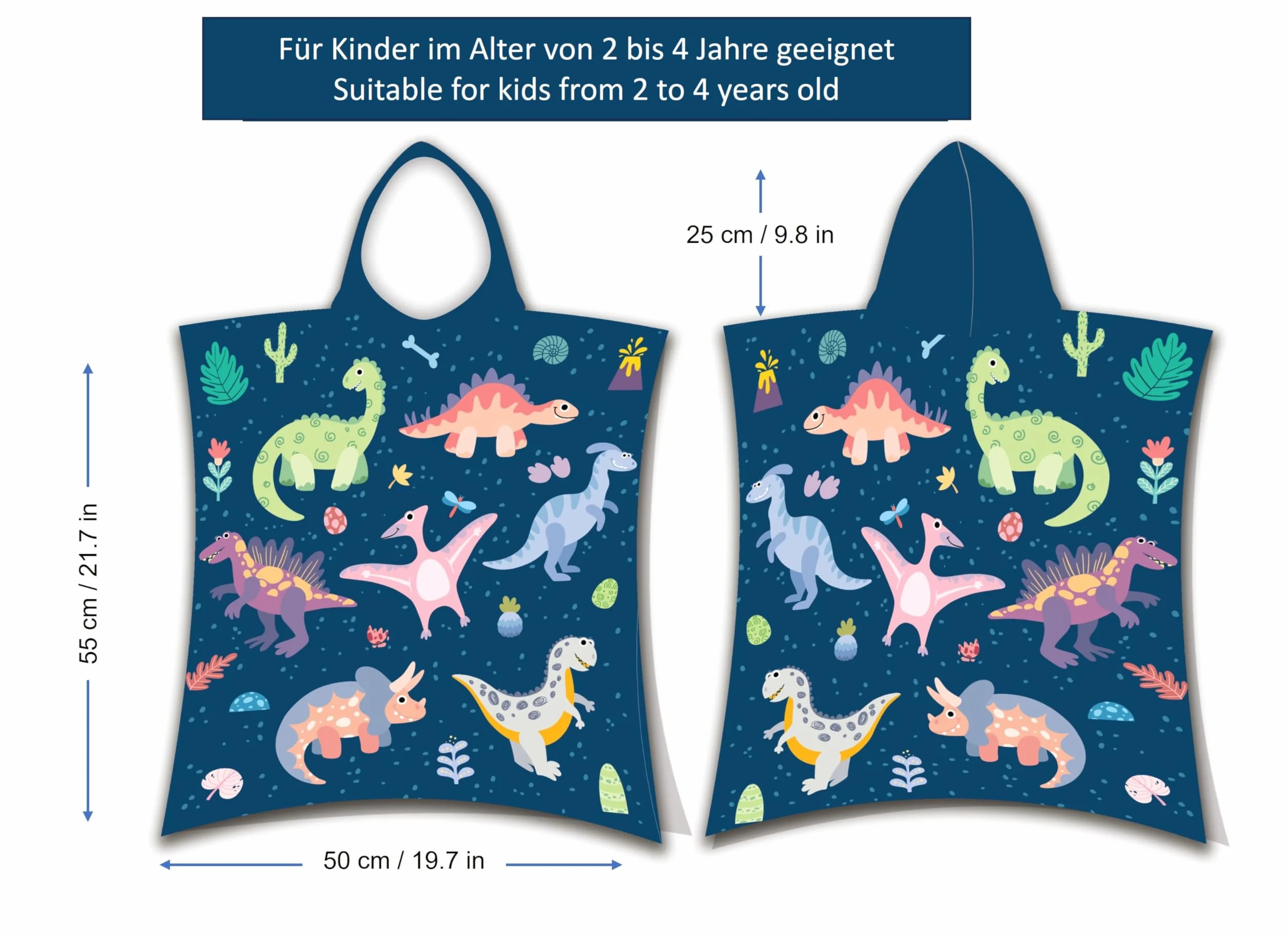 Ręcznik kąpielowy z kapturem dla dzieci 100% bawełna dinozaur
