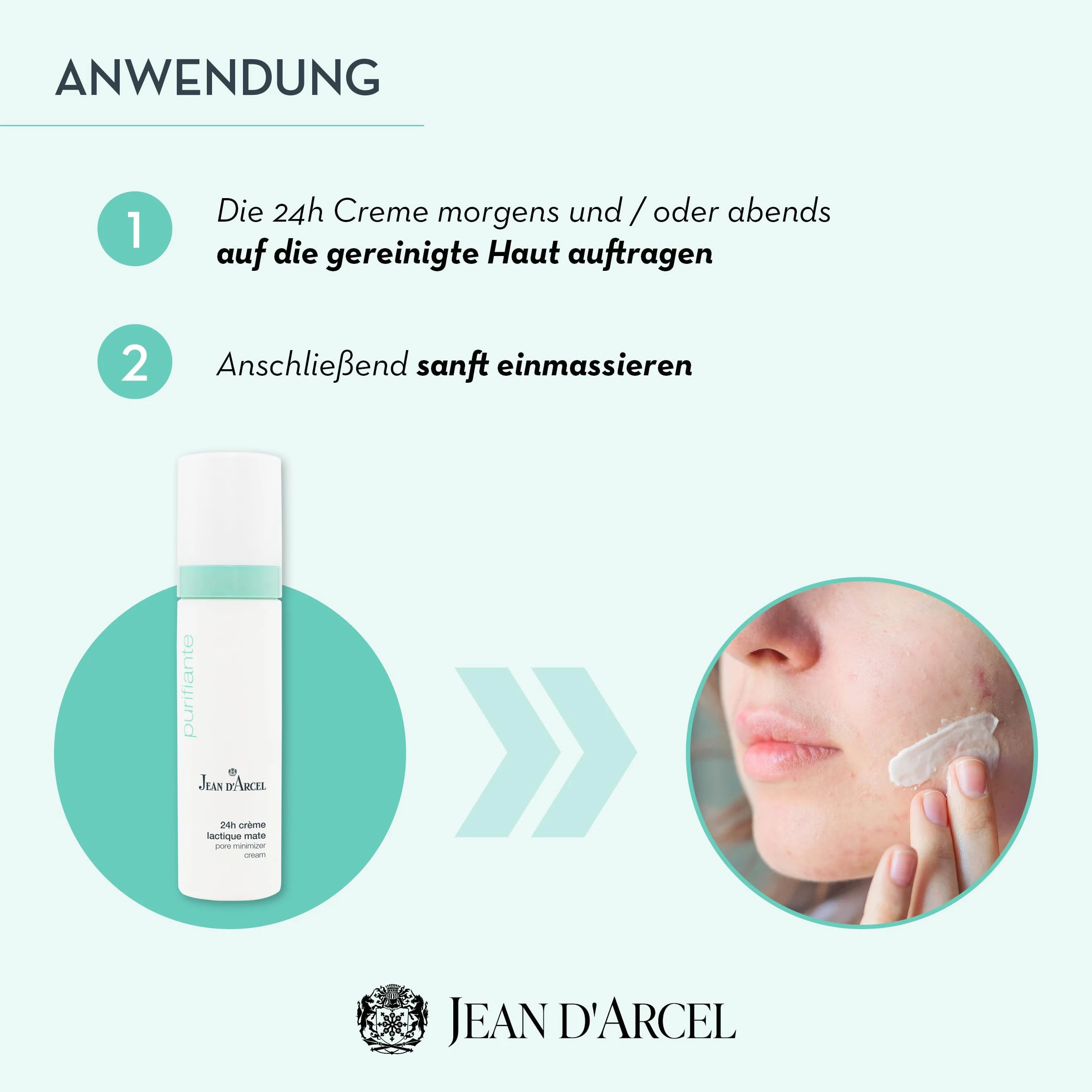 JEAN D'ARCEL PURIFIANTE 24h crème lactique mate – 24h krem przeciwko dużym porom – z ekstraktem z pestek dyni i czerwonej koniczyny – krem minimalizujący pory – 50 ml