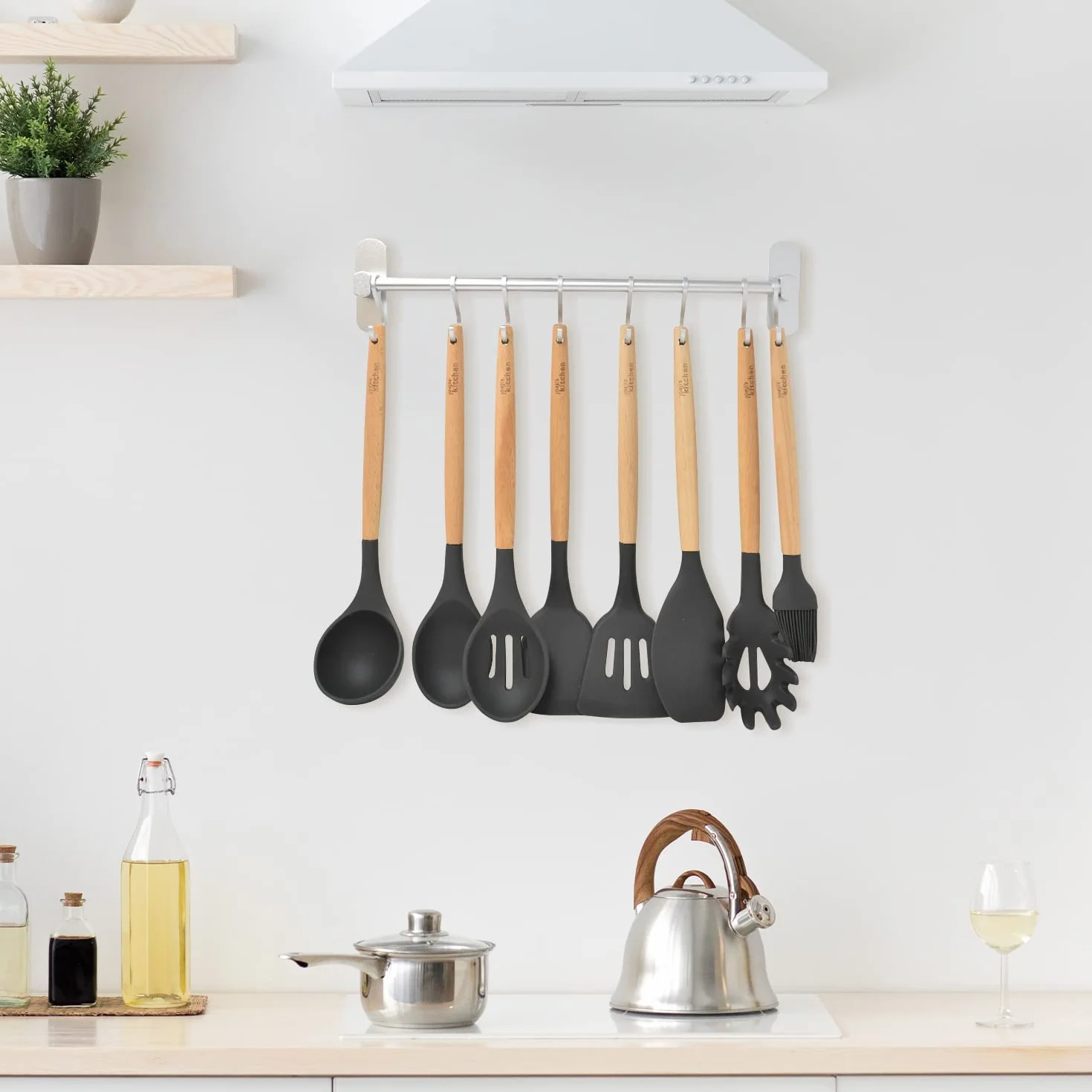 Joeji's Kitchen Srebrna listwa z haczykami do kuchni poręcz kuchenna pasek pomocniczy
