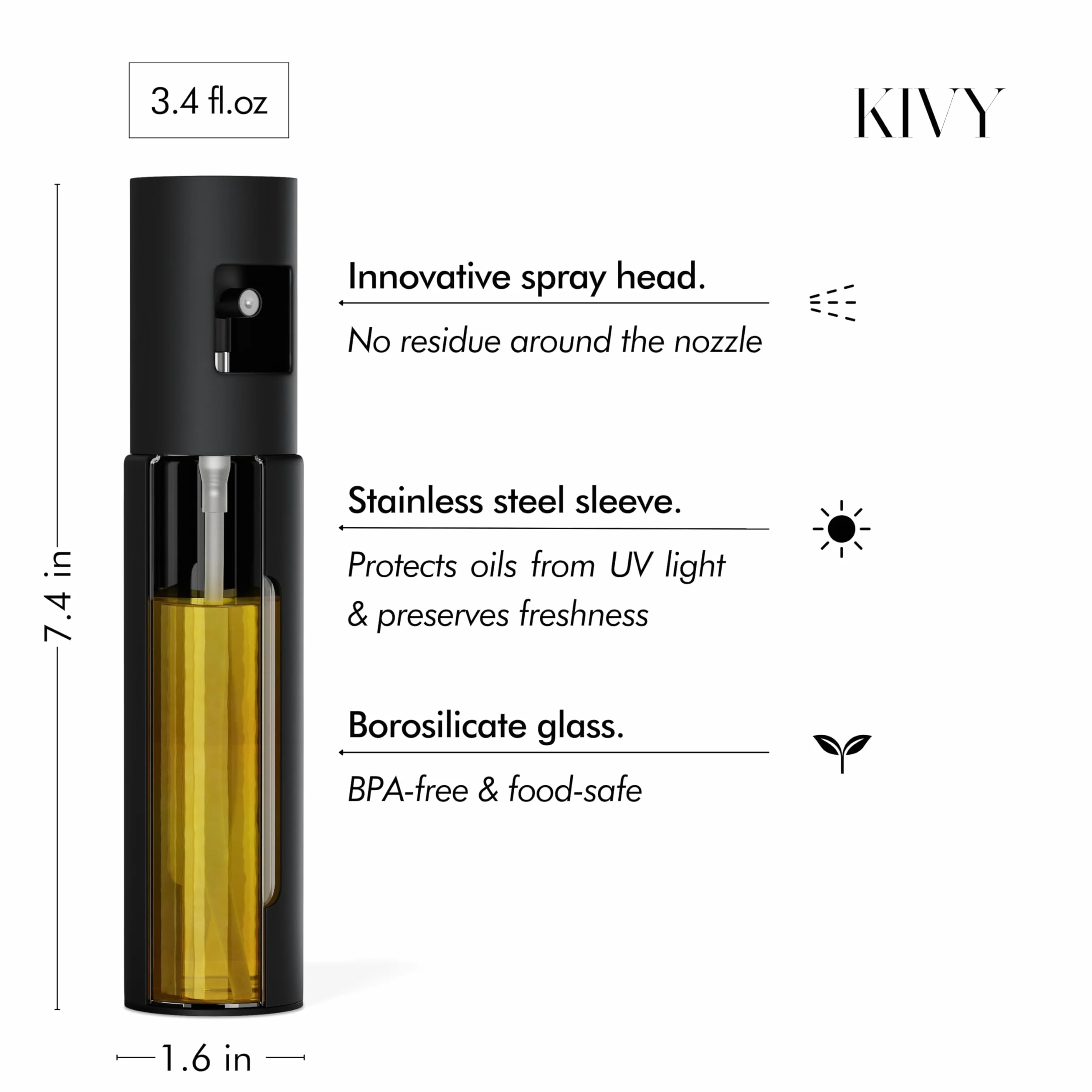 KIVY rozpylacz oleju 100 ml butelka z rozpylaczem precyzyjną dyszą