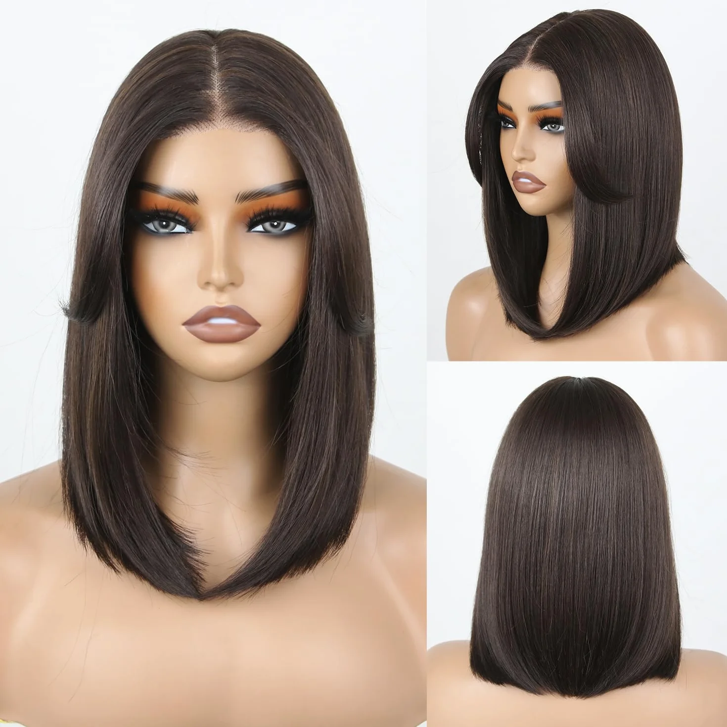 Style Icon Glueless Bob Wig 30 cm (12 cali) czekoladowa brązowa wstępnie zebrana końcówka T dla początkujących krótka peruka z syntetyczną koronką (kolor: F5/6A)