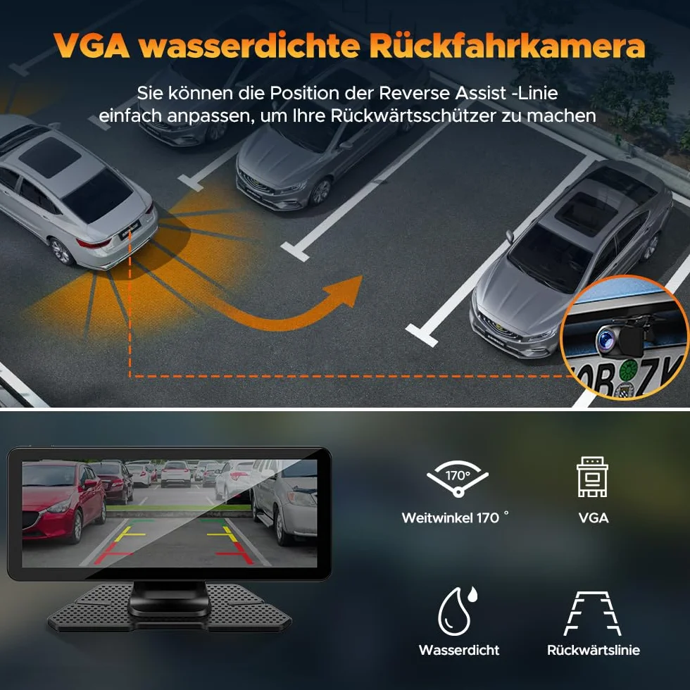 Volam Bezprzewodowy wyświetlacze samochodowy Volam A-pple Carplay z Androidem i kamerą 2,5K, cofania 1080P, ekranem 6,86 cala, Siri, Google, GPS, Mirror Link