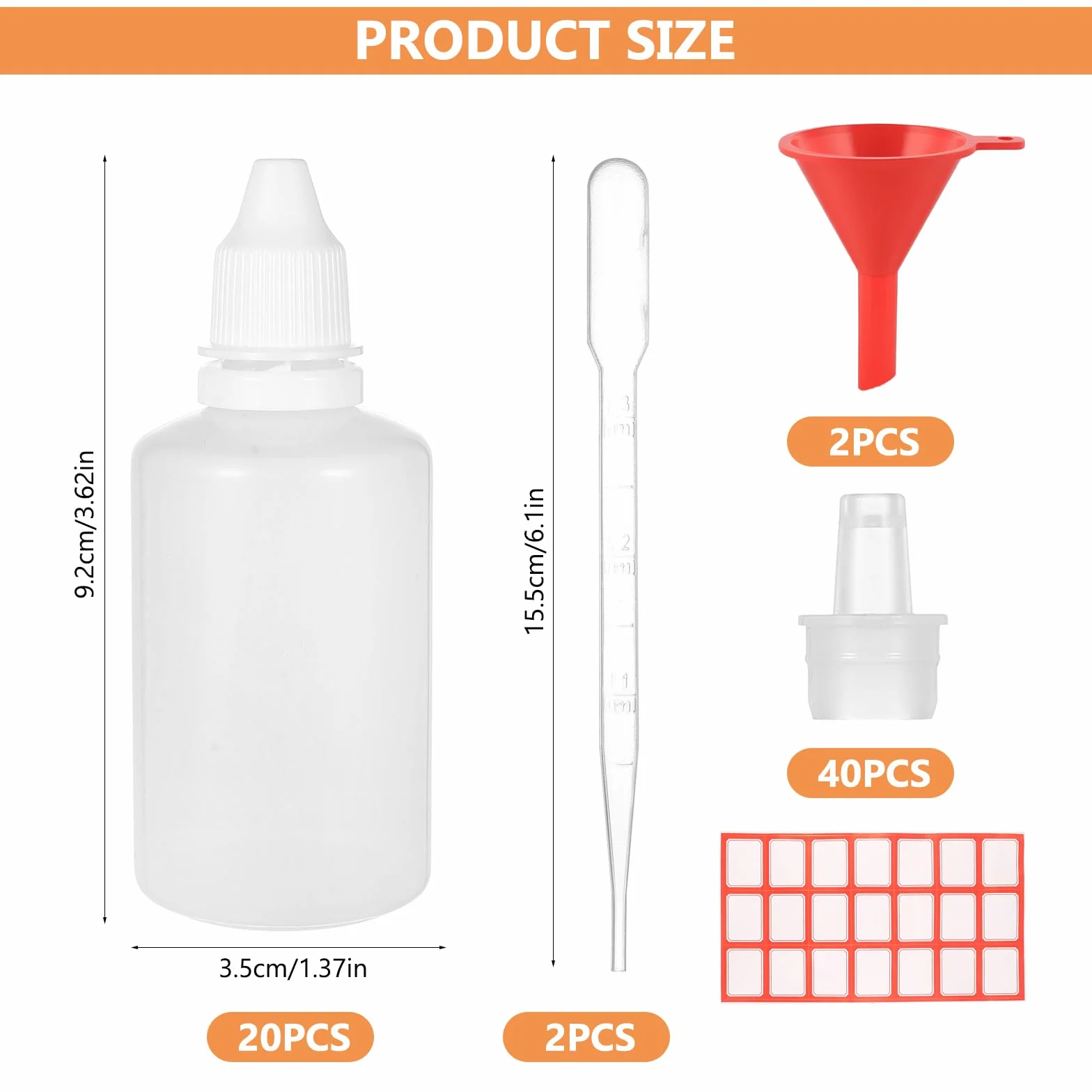 Opakowanie 20 butelek z zakraplaczem 50 ml z pokrywką do olejków eterycznych, rozpuszczalników, olejów, esencji, soli fizjologicznej itp. - Szczelne, wielokrotnego użytku materiał PP, czerwony