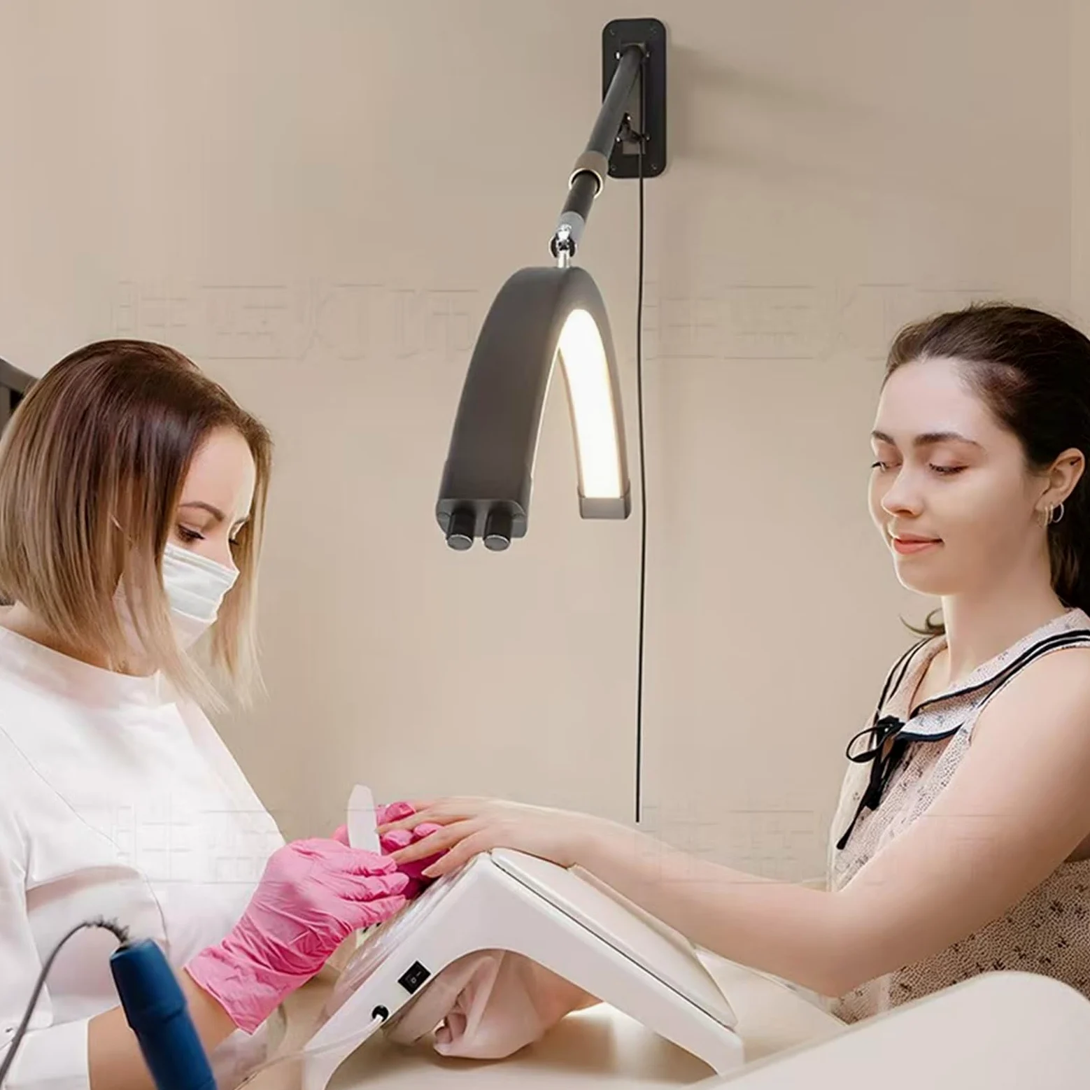 Zajmująca mało miejsca ścienna lampa do manicure LED, wzór półksiężyca, tryby temperaturowe, bezcieniowa lampa do paznokci ze stopu aluminium do salonów