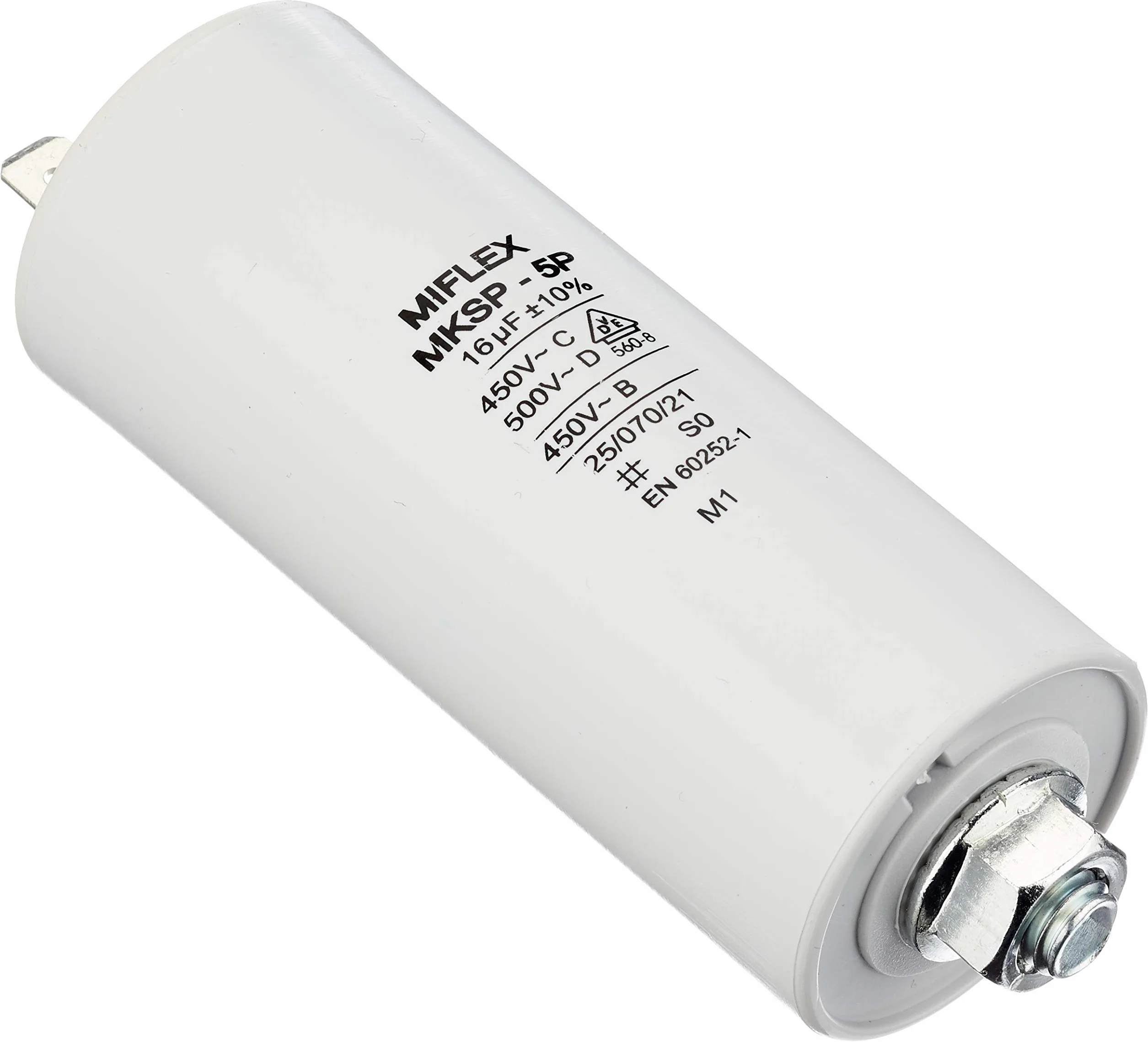 Kondensator rozruchowy kondensator silnika 16µF 450V 35x83mm wtyczka M8; Miflex; 16uF