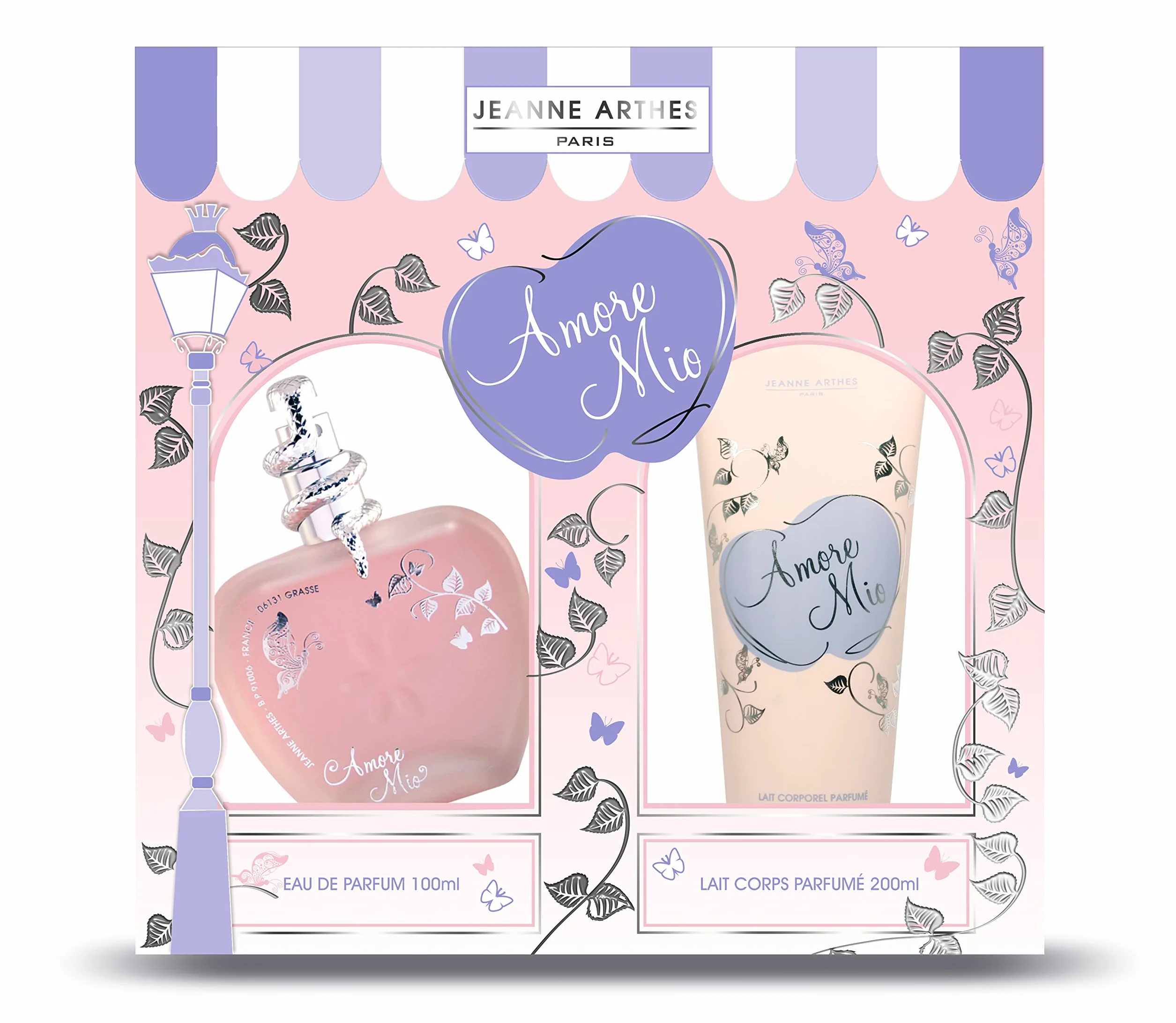 JEANNE ARTHES - Zestaw upominkowy dla kobiet - Amore Mio - Woda perfumowana 100 ml + mleko do ciała 200 ml - Zapach piżmo Tonka - Wyprodukowano i zapakowane we Francji w Grasse