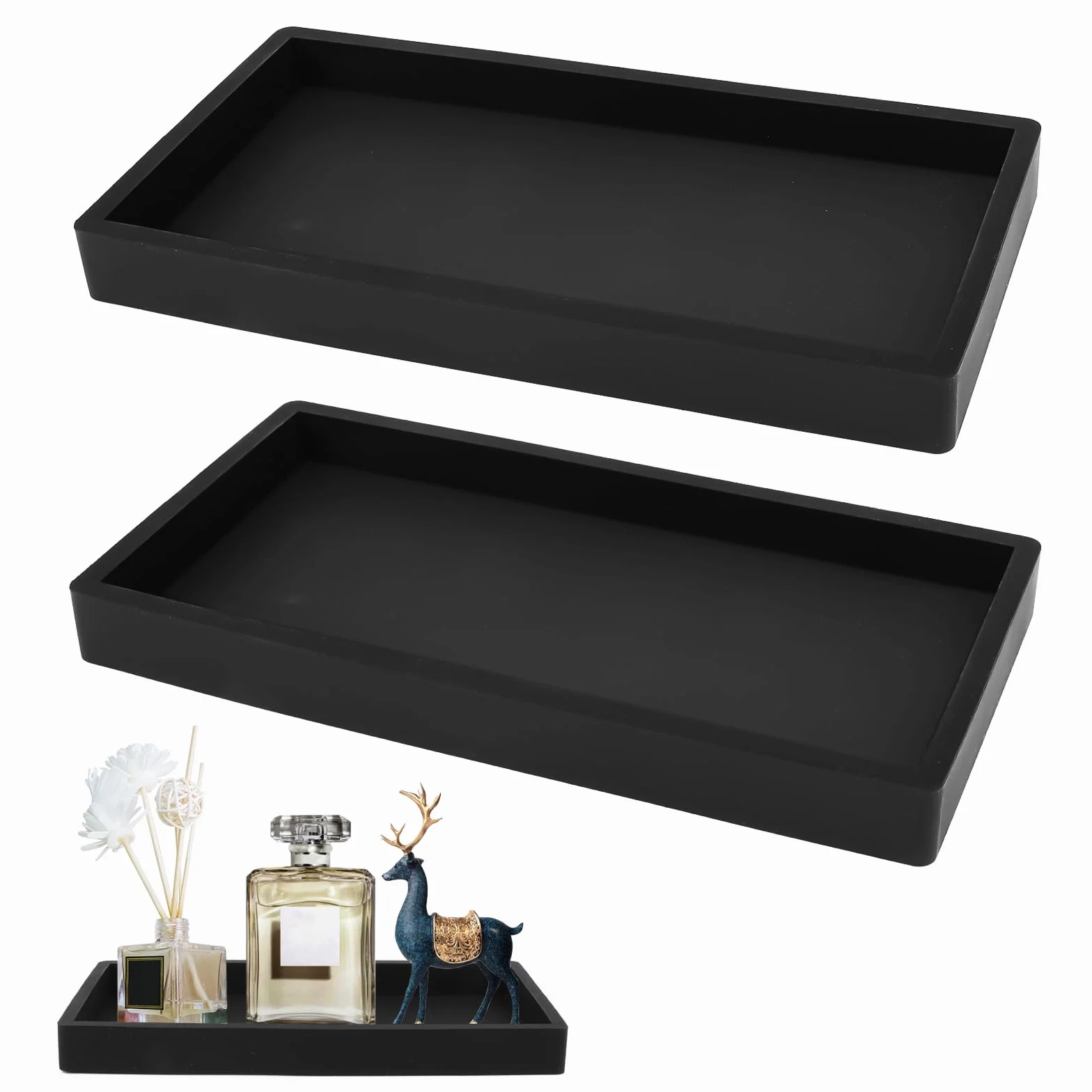 Czarne tace łazienkowe silikonowe 2 sztuki organizer prostokątne 10 x 20 cm