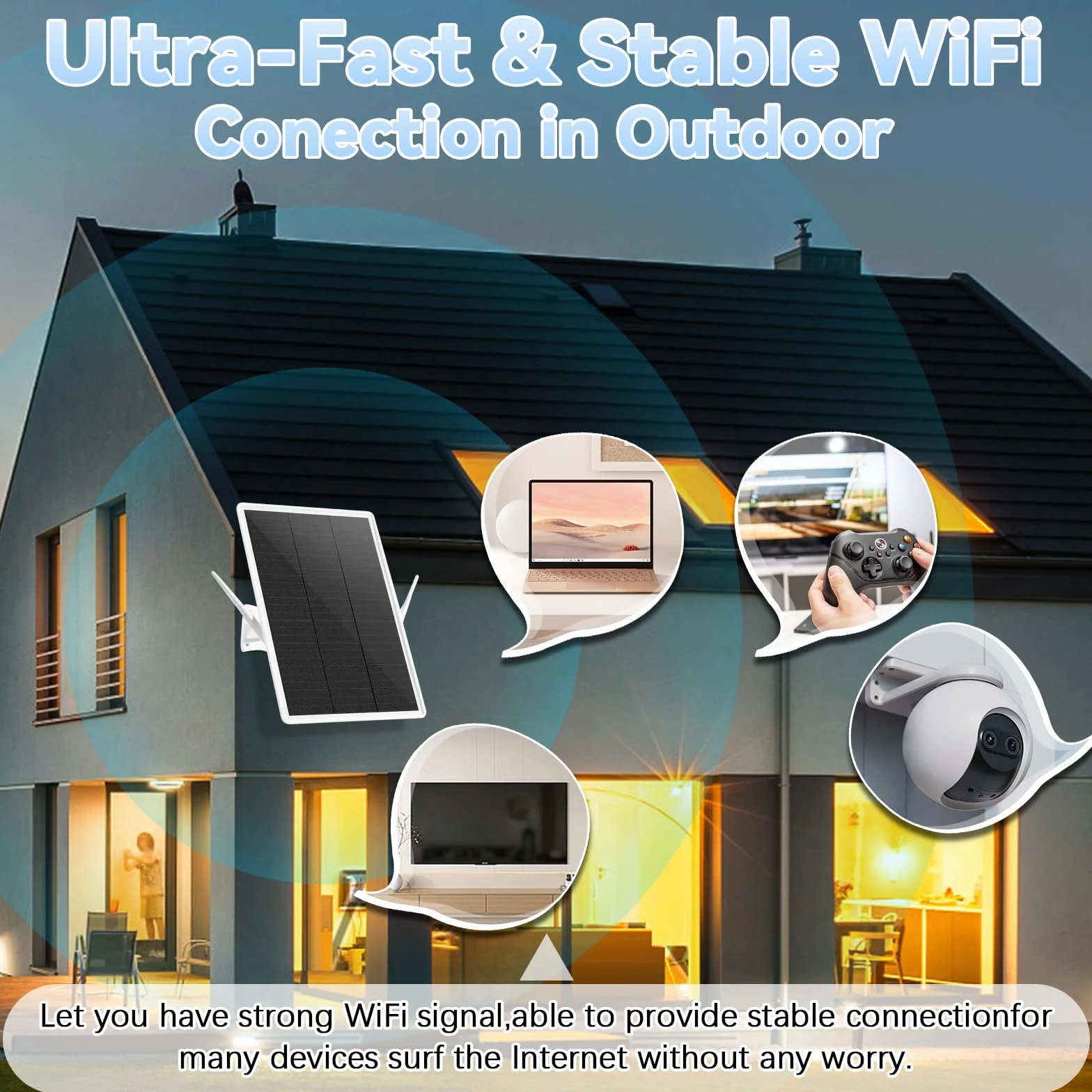 Wzmacniacz Wi-Fi Repeater zewnętrzny akumulator solarny, Wi-Fi Booster WiFi Range Extender zasięg do 100 m, wzmacniacz Wi-Fi 2,4 GHz z 300 Mbit/s, punkt dostępu Wi-Fi, kompatybilny z urządzeniami 2,4