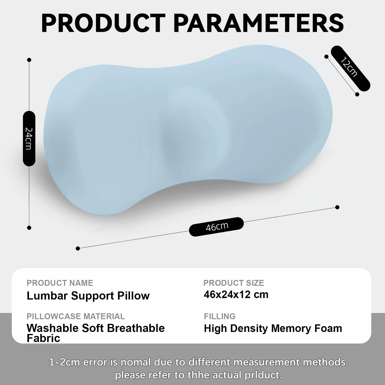 Poduszka lędźwiowa z pianki z pamięcią kształtu, ergonomiczna poduszka pod plecy, ortopedyczna poduszka na łóżko, krzesło, krzesło samochodowe i biurowe, do odciążenia (niebieska)