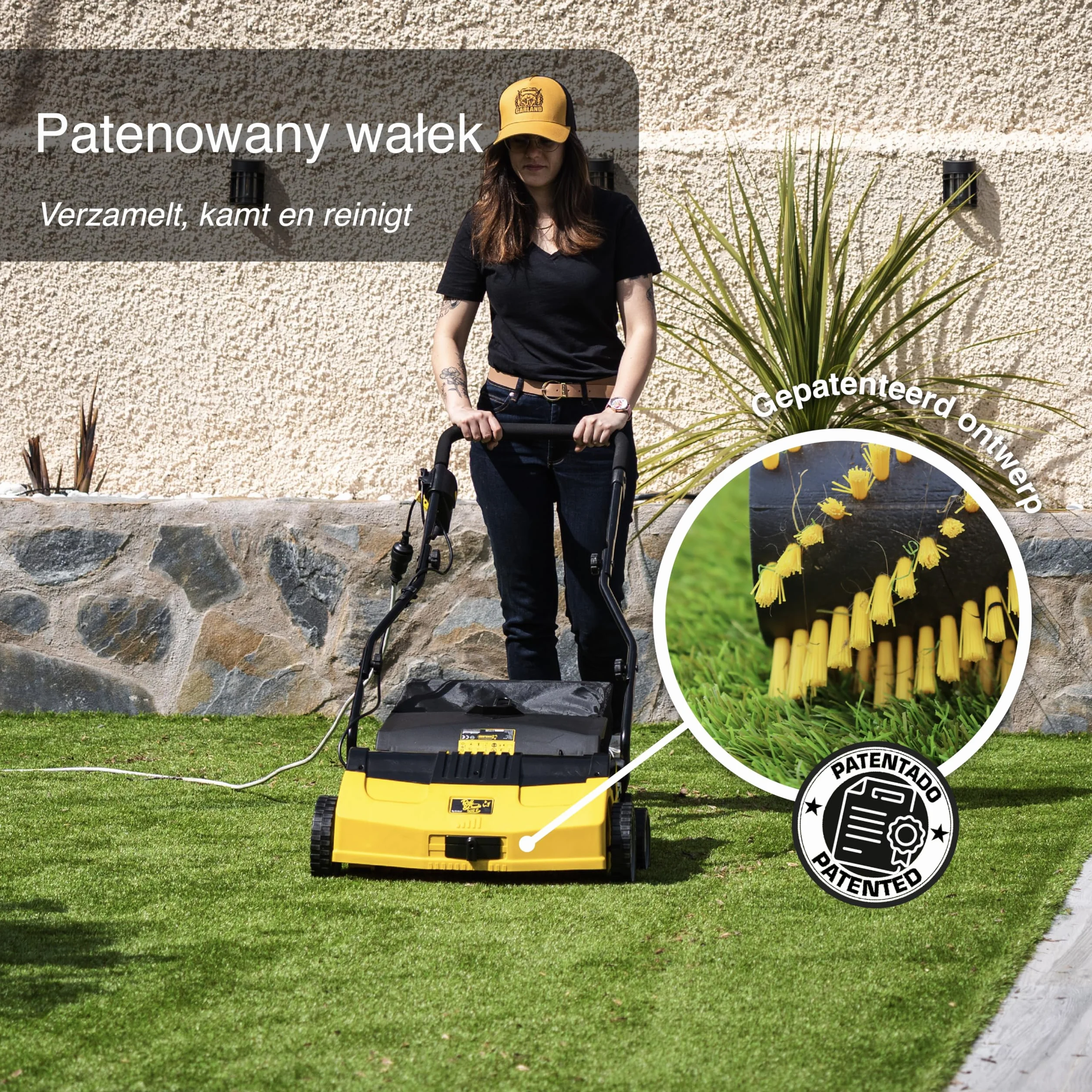 Garland - Zamiatarka do Sztucznego Trawnika Roll&Comb 502E-V19 | Moc 1600 W | Wtyczka Elektryczna - Szerokość Robocza 40 cm - Regulowana Składana Kierownica - Worek Zbierający 40 l