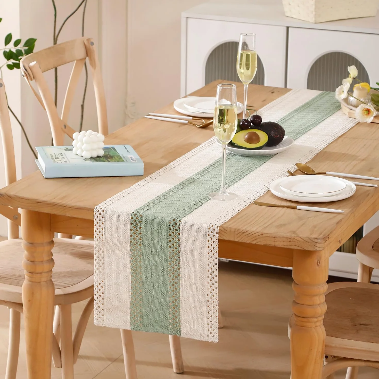 Bieżnik na stół eukaliptusowy 30 x 100 cm bawełna len makrama boho