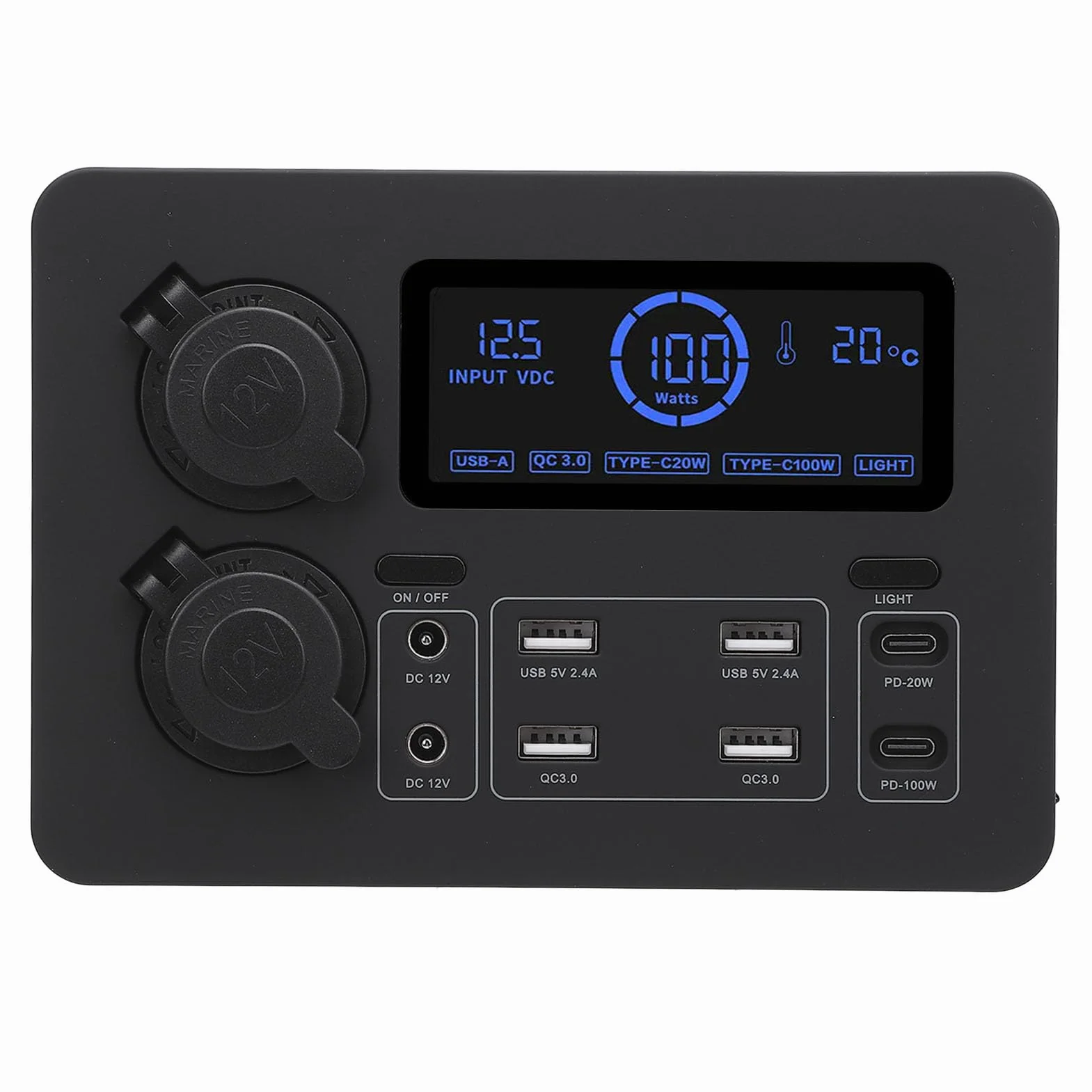 Mini Zasilacz 12V 100W Wyświetlacz LCD USB C Port QC3.0 4 Gniazdko Anderson Wielofunkcyjny Koncentrator Dystrybucji Zasilania do łodzi RV Samochód