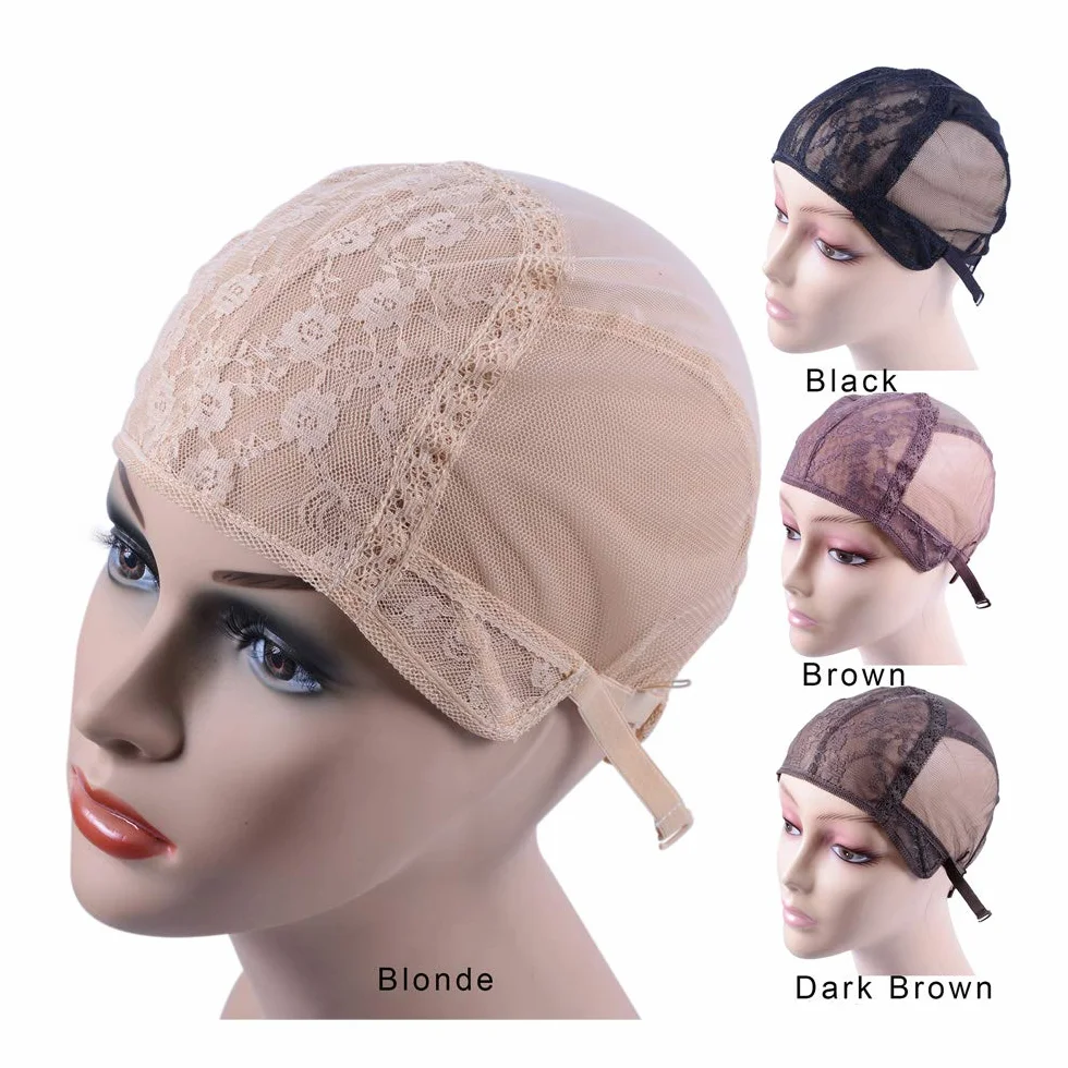 Podwójna koronkowa peruka czapka do robienia peruk z regulowanym paskiem z tyłu bezklejowe czepki peruki czepki na włosy (blond XL58 cm)