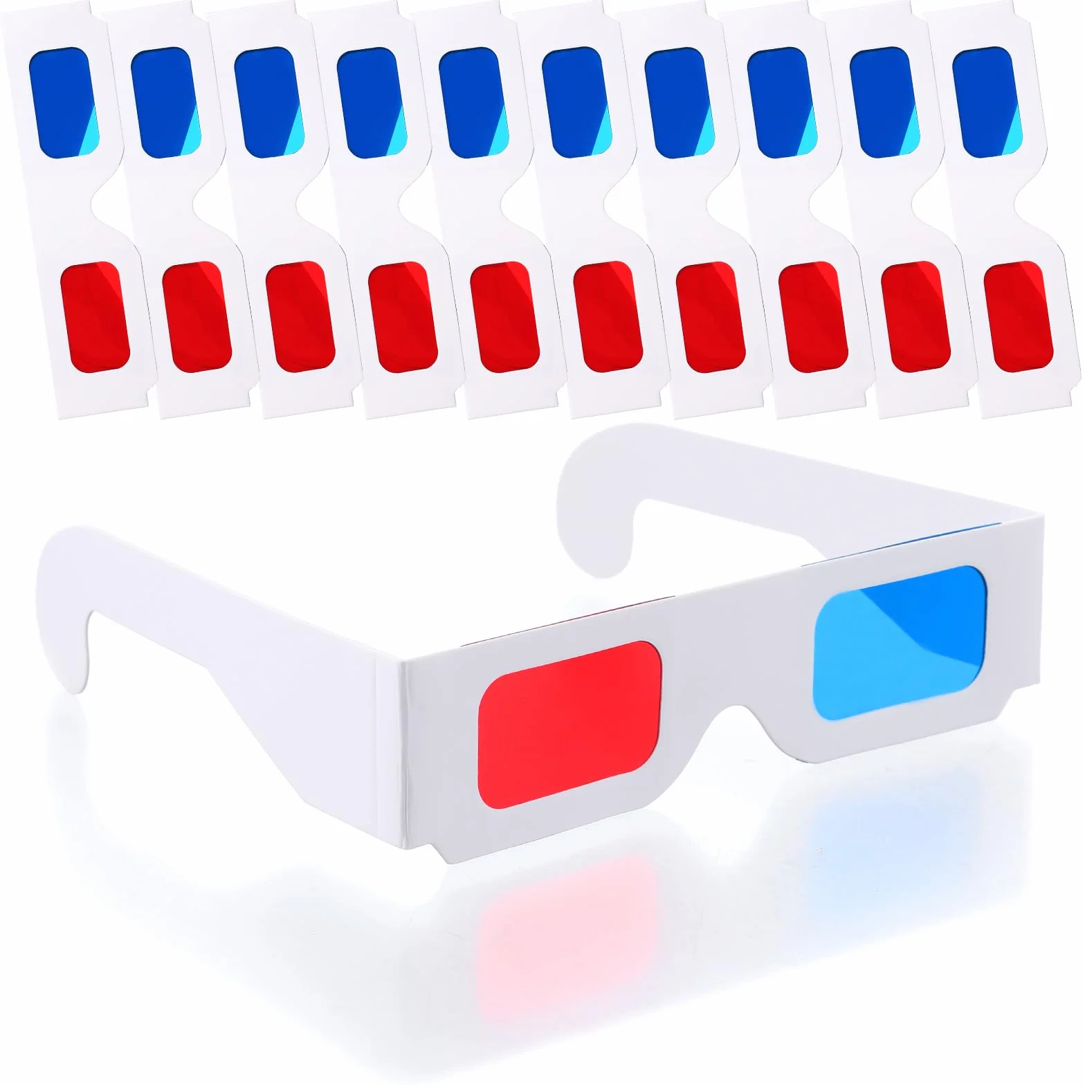 Okulary 3D, 10 par papierowych okularów stereo, czerwone i niebieskie soczewki, okulary stereo do filmów 3D i dekoracji w podróży