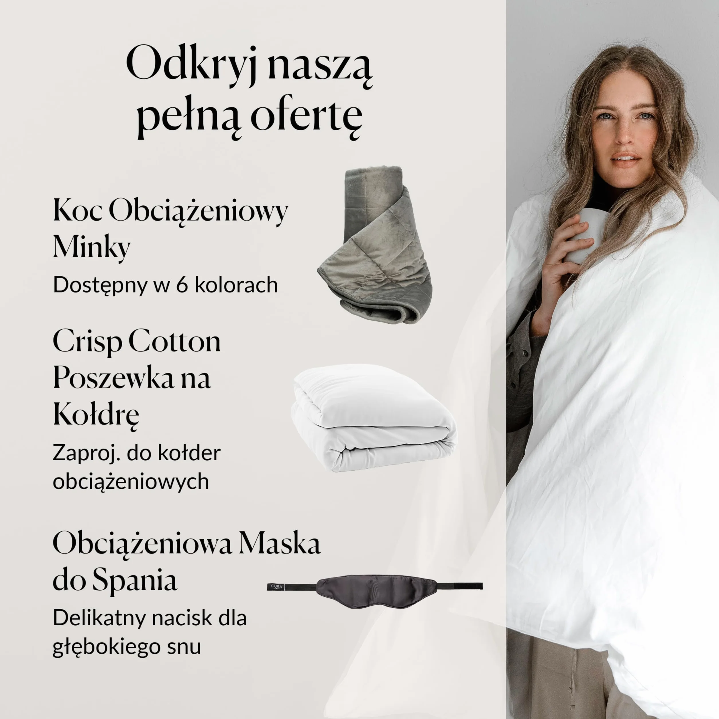 Koc obciążeniowy CURA Pearl Classic 135x200 5kg Bawełniany biały