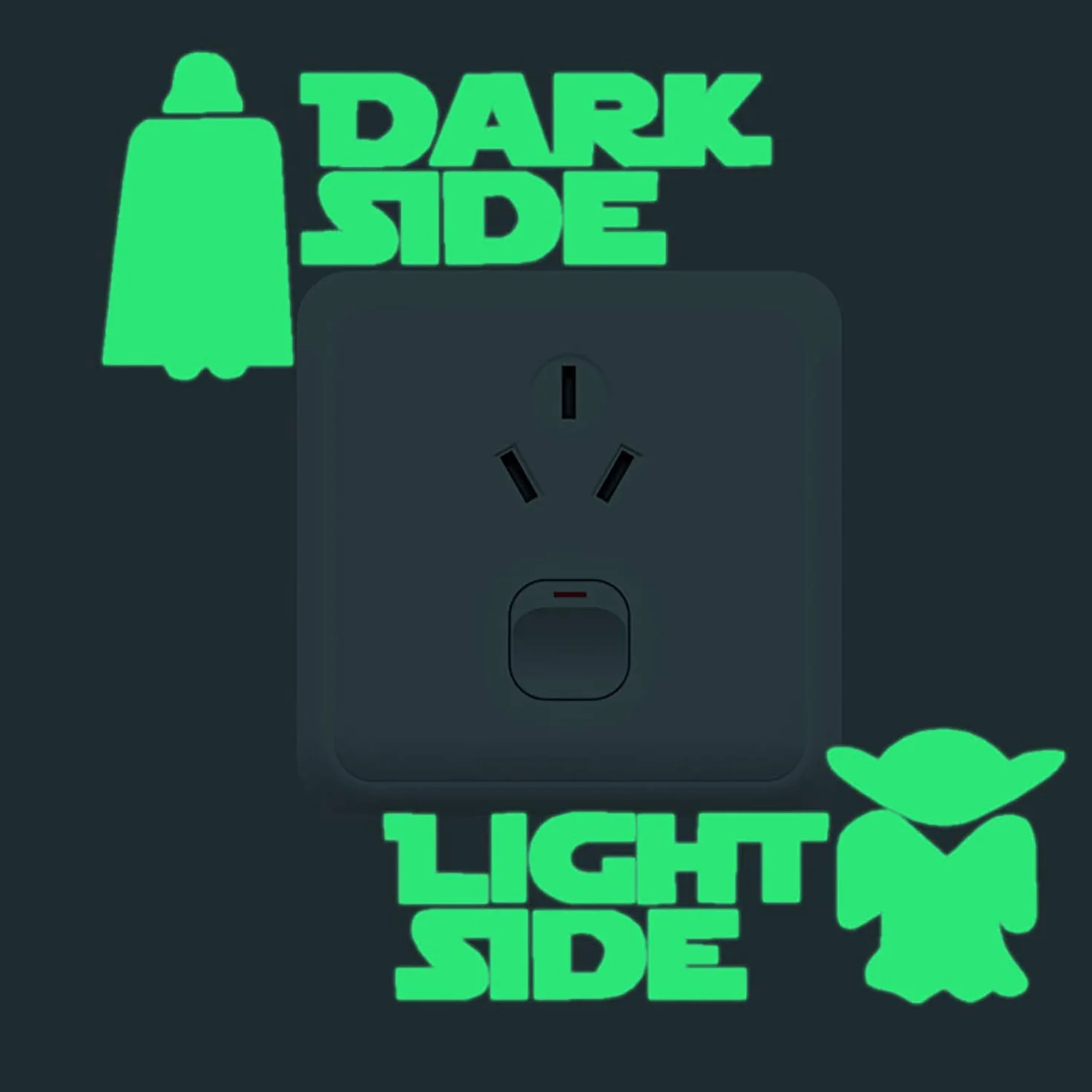 Naklejki ścienne świecące w ciemności. Dekoracyjne winylowe do Plug or Switch Star Wars - Gwiezdne Wojny. Naklejki fluorescencyjne. Jasne arkusze