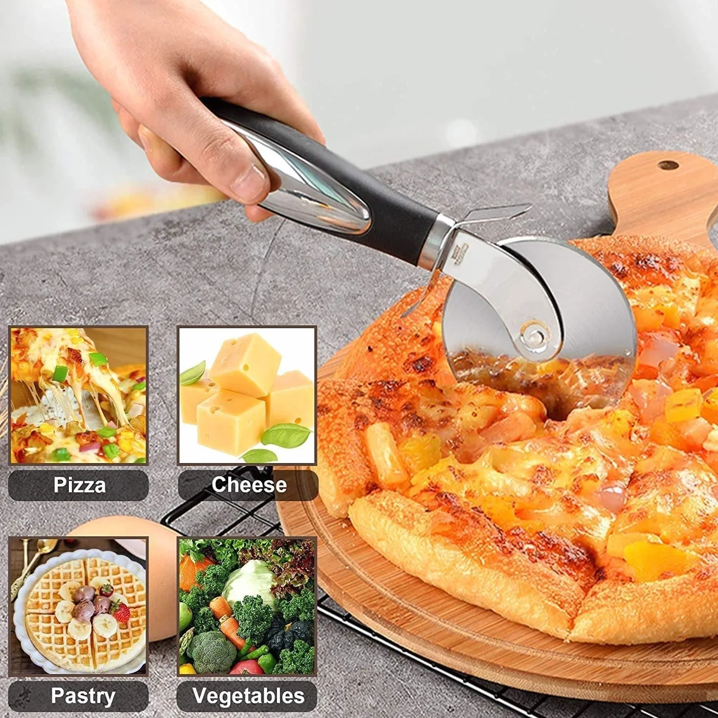 Nóż do pizzy, wałek do pizzy ze stali nierdzewnej – bez trudu dzieli pizzę na kawałki, poręczny nóż do pizzy z ochroną palców