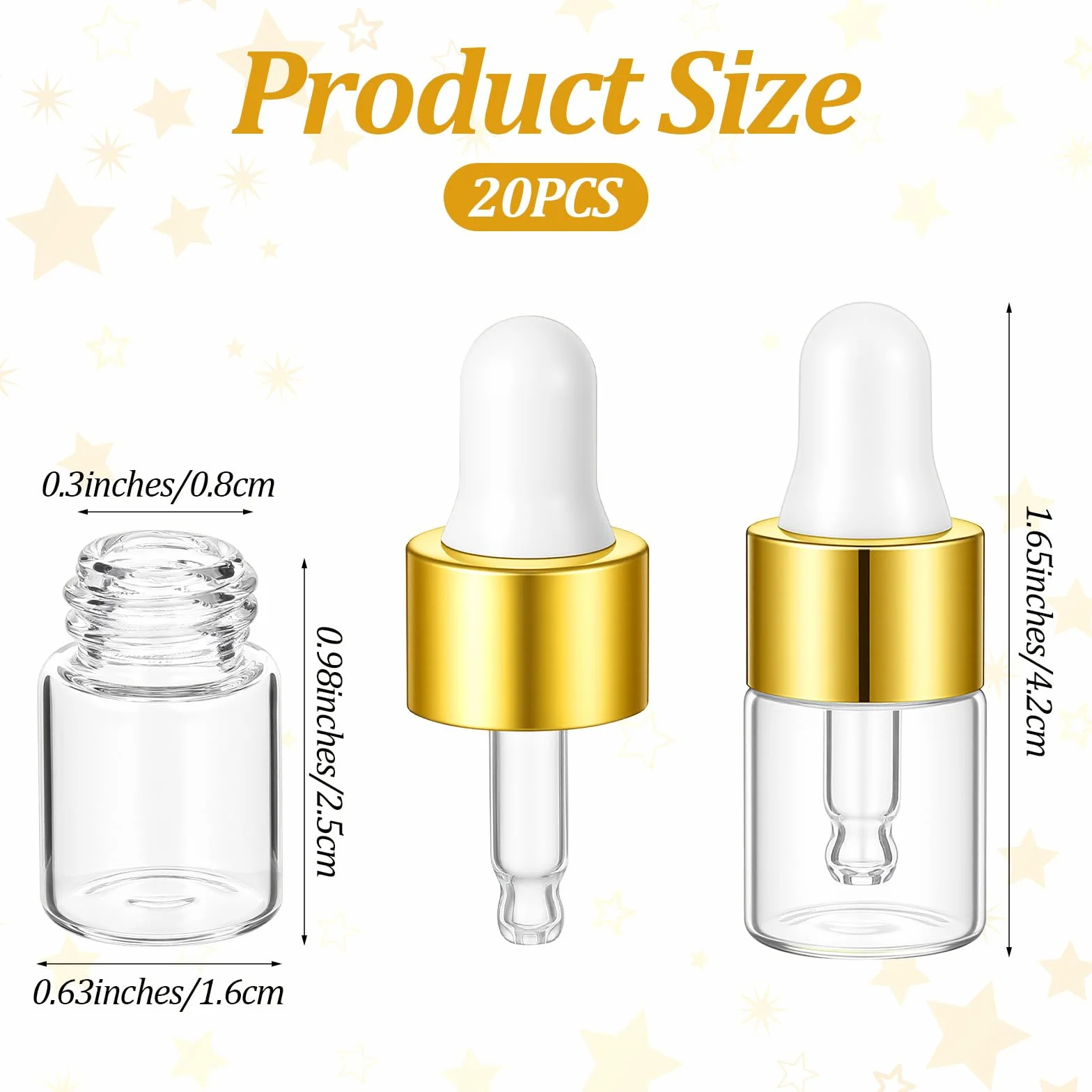 Sibba 20 sztuk mini butelek z pipetą, 2 ml buteleczki na próbki, przezroczyste szklane butelki z pipetą do kroplówki, puste butelki podróżne na olejki eteryczne, olejki do skórek paznokci, perfumy