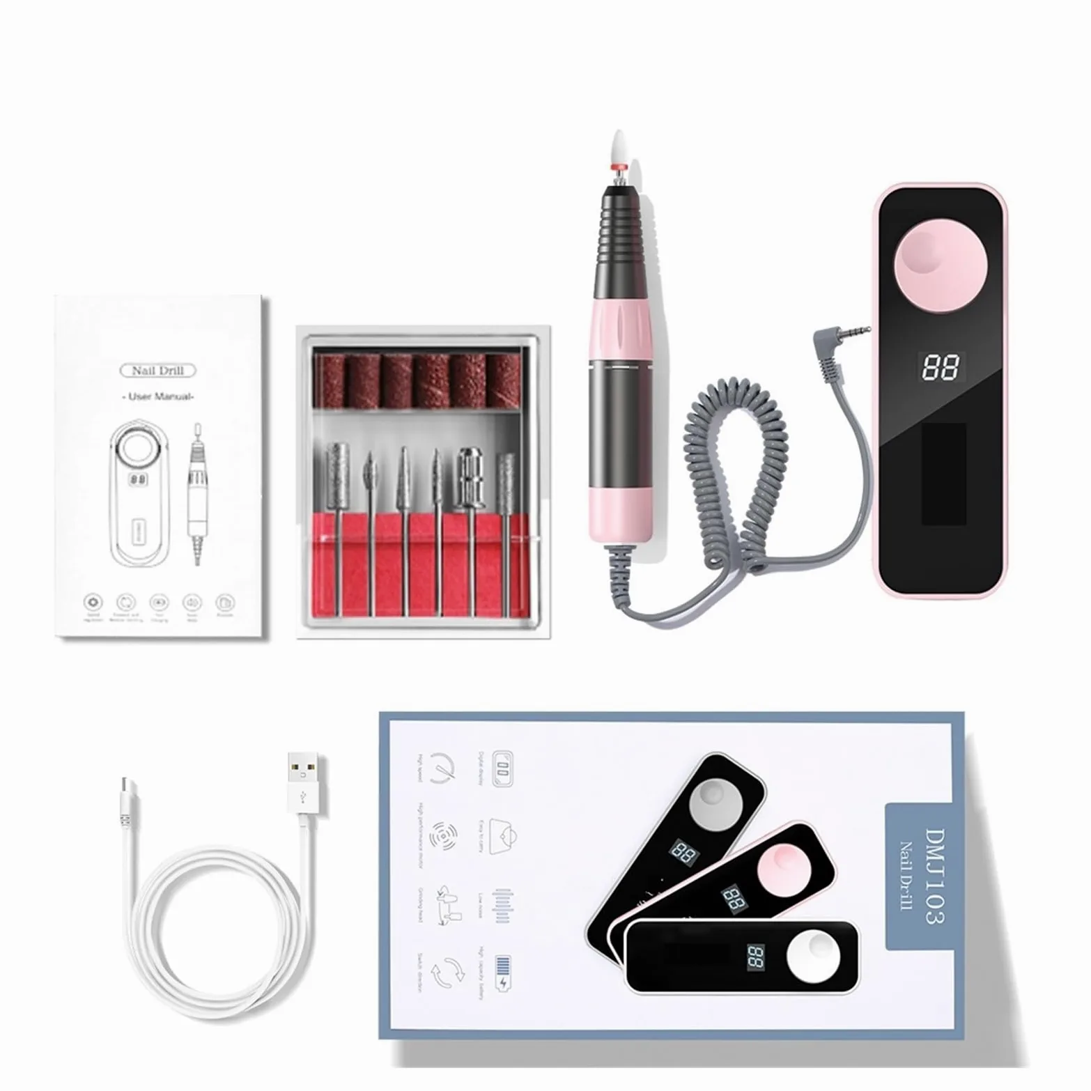 35000 obr./min elektryczna wiertarka do paznokci z zestawem noży Manicur Machin Manicure frezarka Salon sprzęt ,Niskie wibracje(PINK)