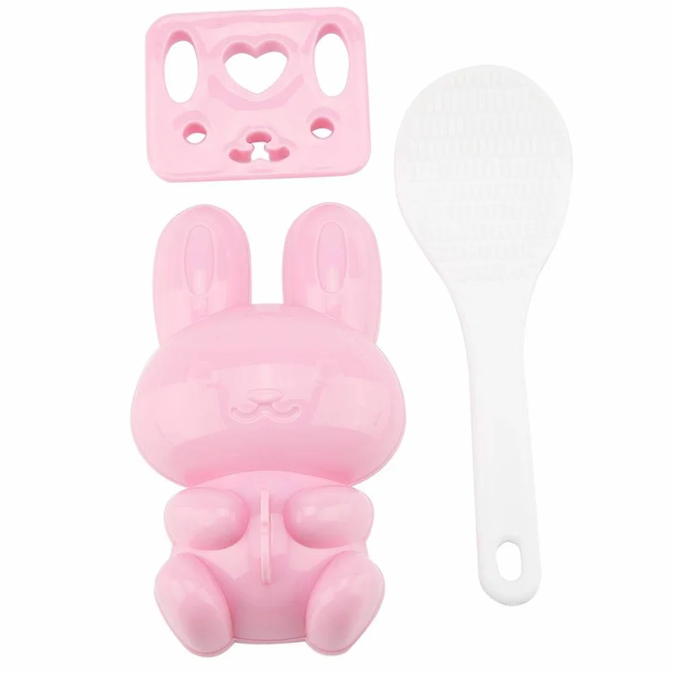 Lebensmittelqualität PP Cartoon Kaninchen Modell 3 Stücke Sushi Reisform DIY Handwerk Onigiri Werkzeug Pink